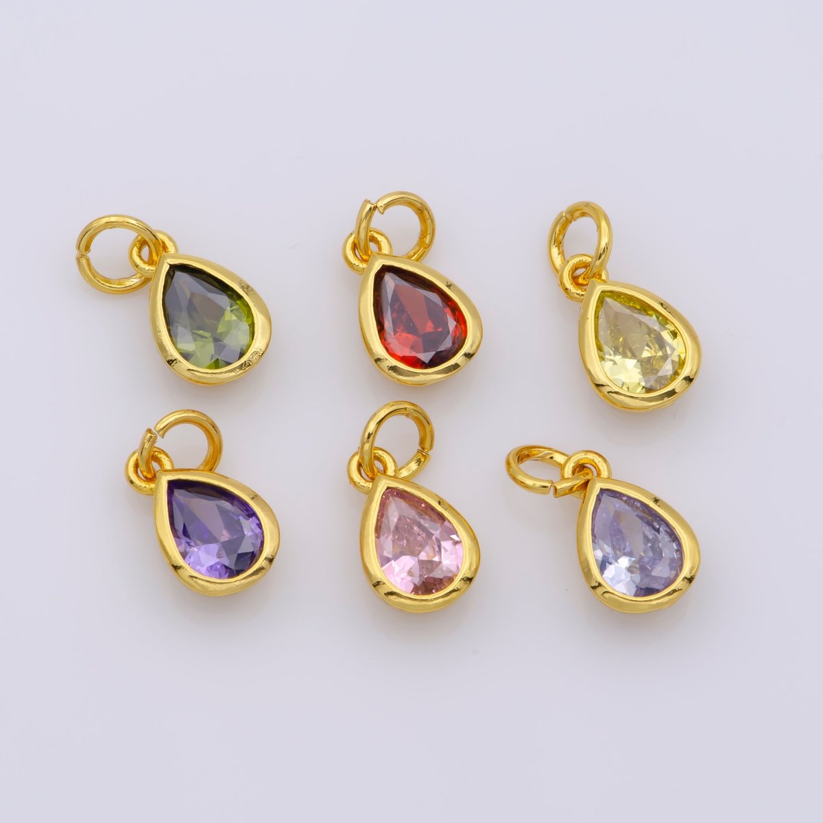 24K Gold Filled Cubic Zirconia CZ Teardrop Charm Jewelry Making Component | M-511-M-517