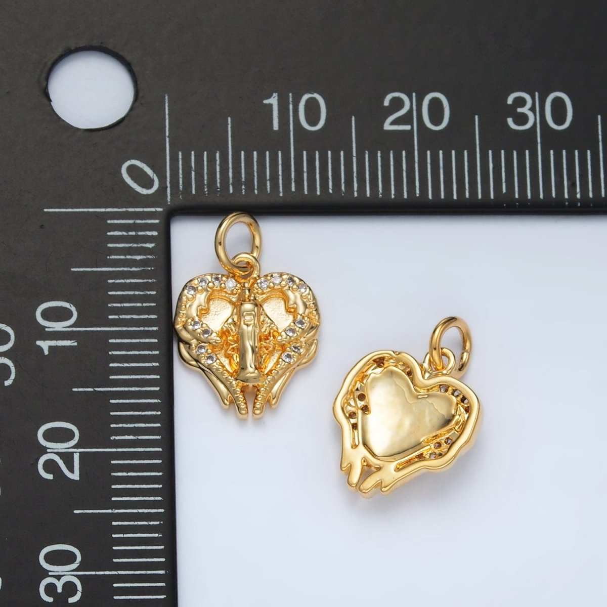 24K Gold Filled Cubic Zirconia Molten Heart Charm | M - 854 - DLUXCA