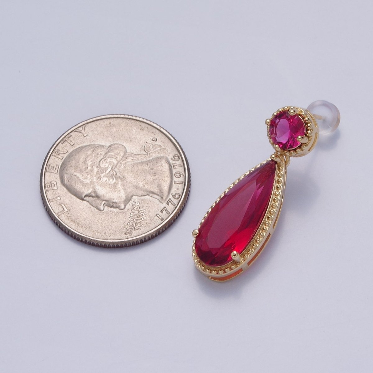 24K Gold Filled Cubic Zirconia Teardrop Stud Earrings with Round CZ Post V-401