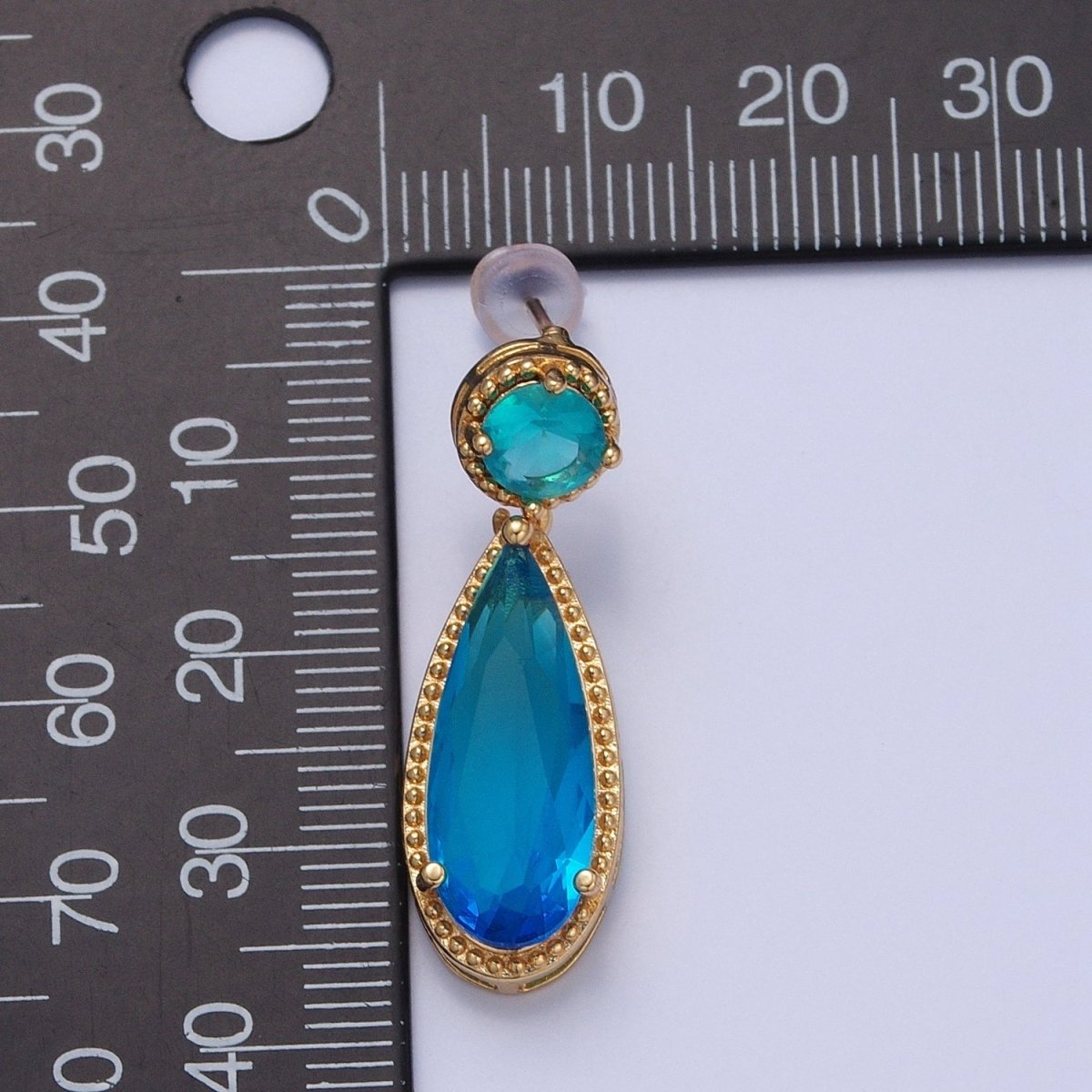 24K Gold Filled Cubic Zirconia Teardrop Stud Earrings with Round CZ Post V-401