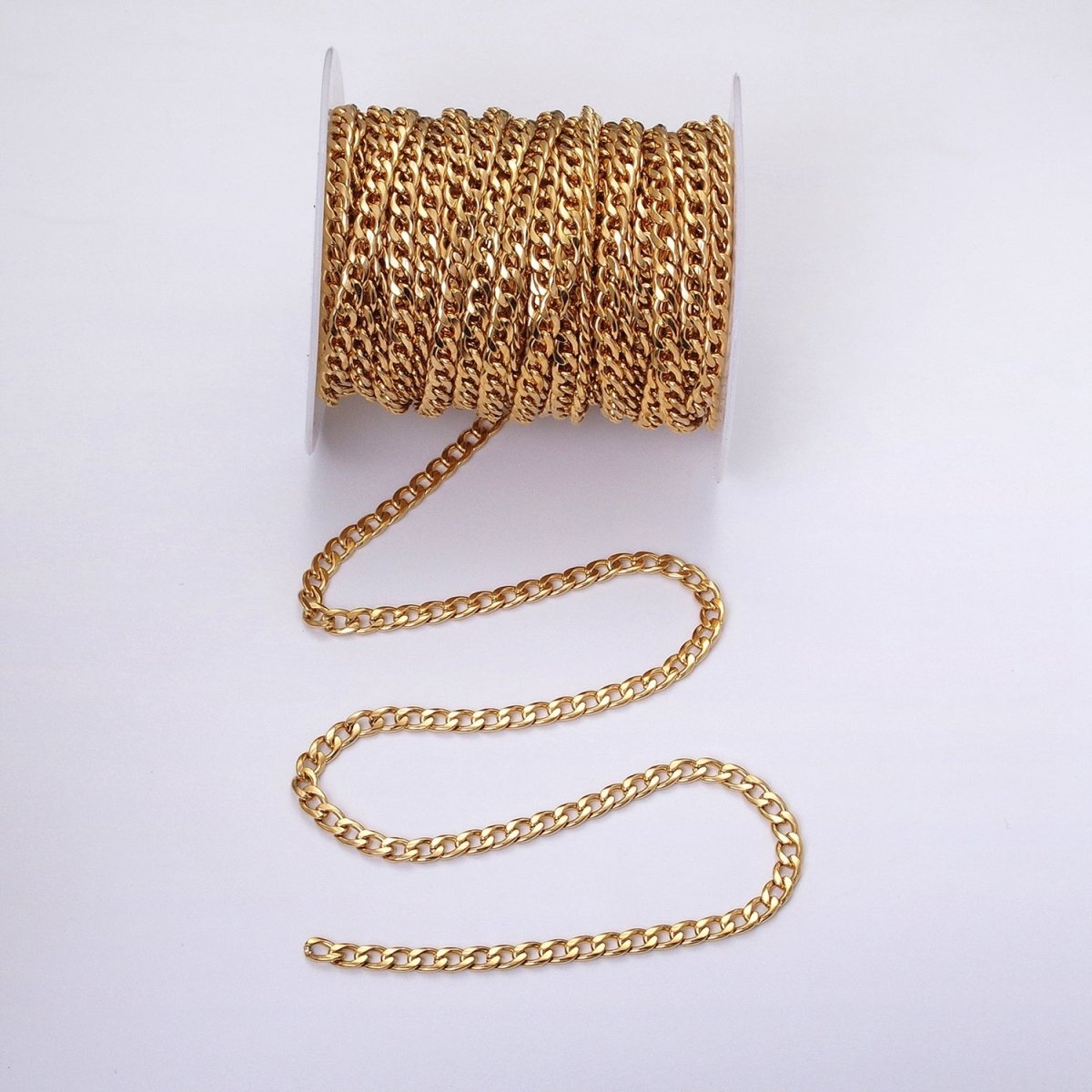 24K Gold Filled Curb Chain 5 mm Dainty Miami Cuban Curb Unfinished Chain by Yard | ROLL-1293 ROLL-1294 Clearance Pricing