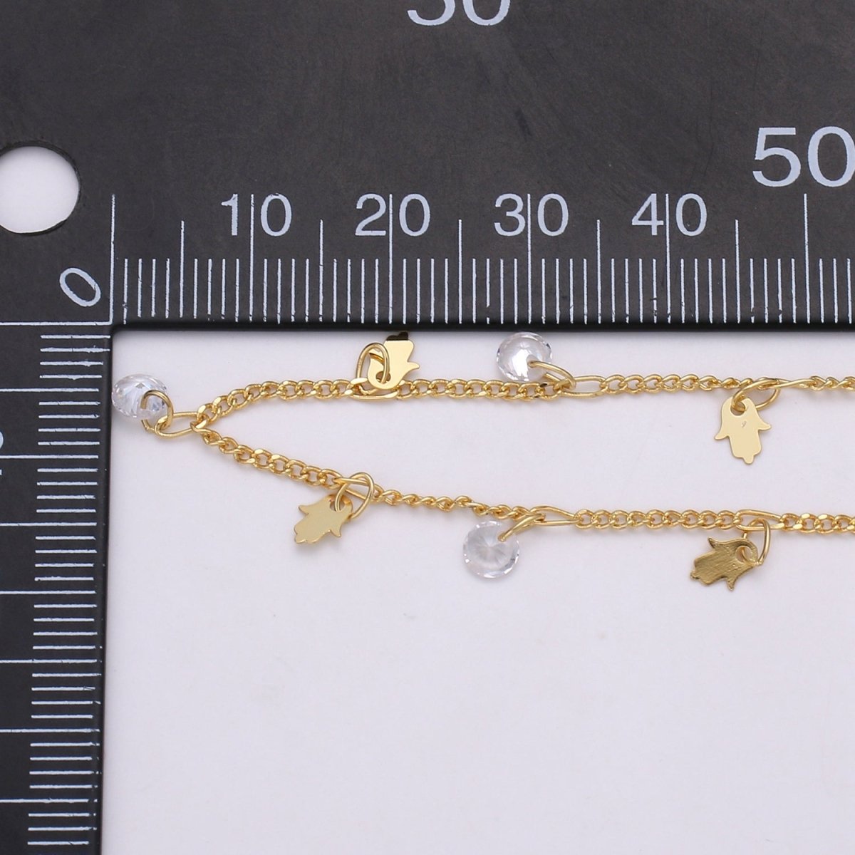 24K Gold Filled Curb Chain By Yard, Hamesh CZ Hamsa Hand Charm Linked Chain, CURB DESIGNED Unfinished Chain For Necklace Bracelet Anklet Component Supply | ROLL-363 Clearance Pricing - DLUXCA