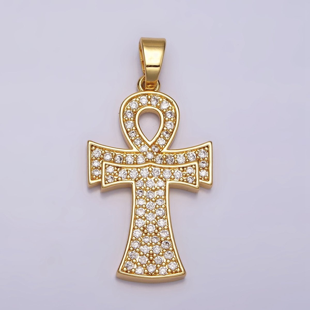 24K Gold Filled Curved Ankh Egyptian Cross Micro Paved CZ Pendant in Gold & Silver | AA465 AA466