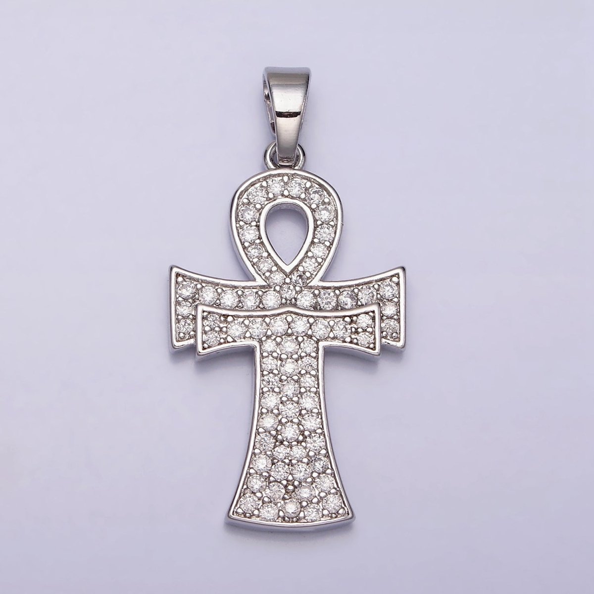 24K Gold Filled Curved Ankh Egyptian Cross Micro Paved CZ Pendant in Gold & Silver | AA465 AA466