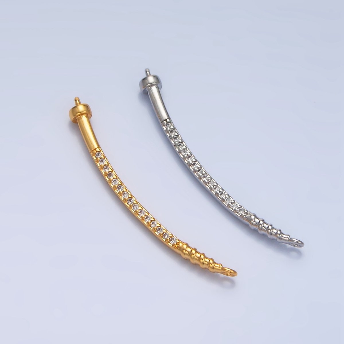 24K Gold Filled Curved Micro Paved CZ Nail Connector in Gold & Silver | F131