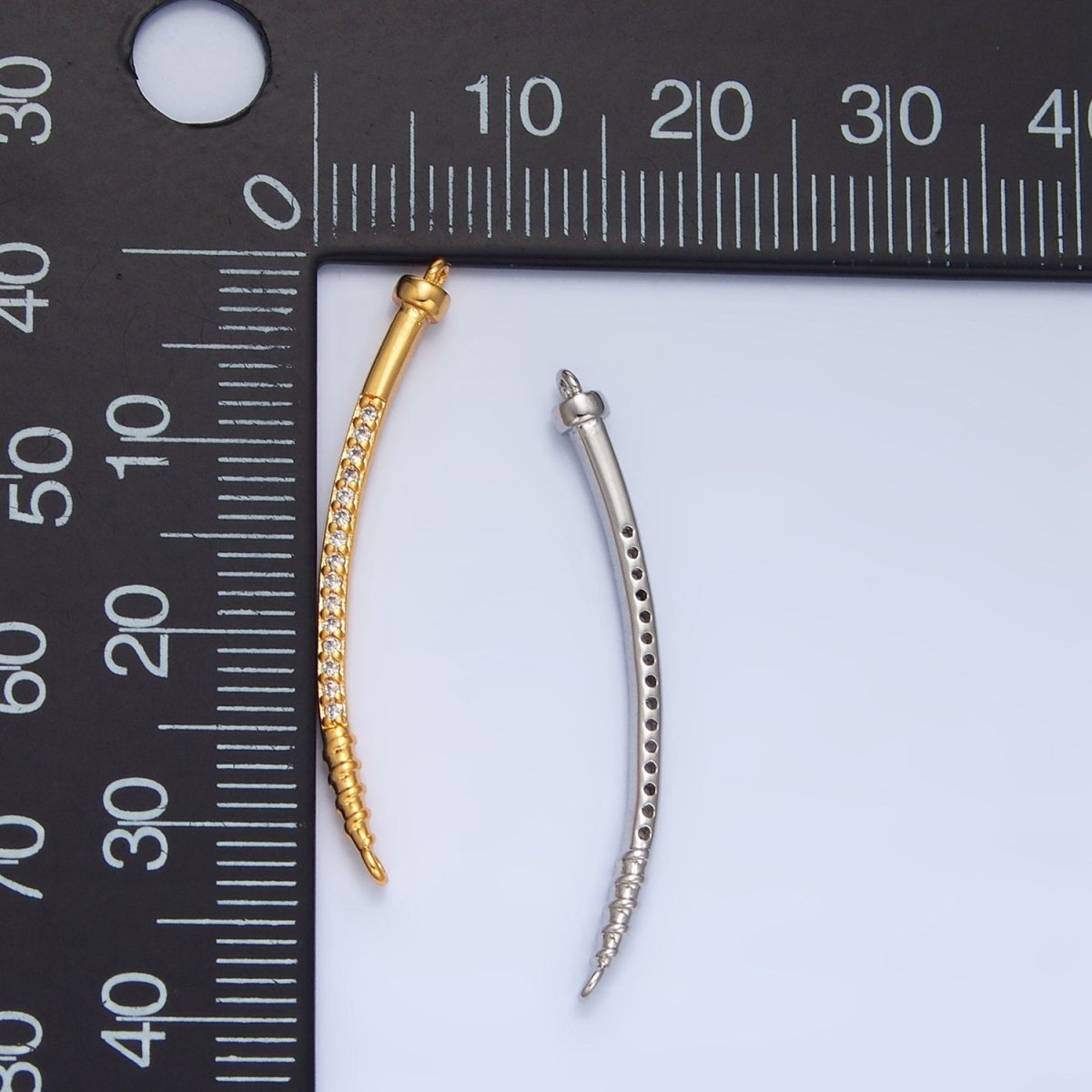 24K Gold Filled Curved Micro Paved CZ Nail Connector in Gold & Silver | F131