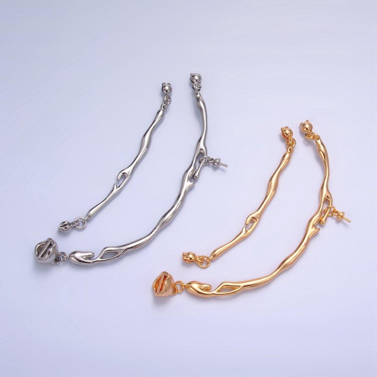 24K Gold Filled Curved Molten Drip Needle Drop Connector Findings Set in Gold & Silver | Z776