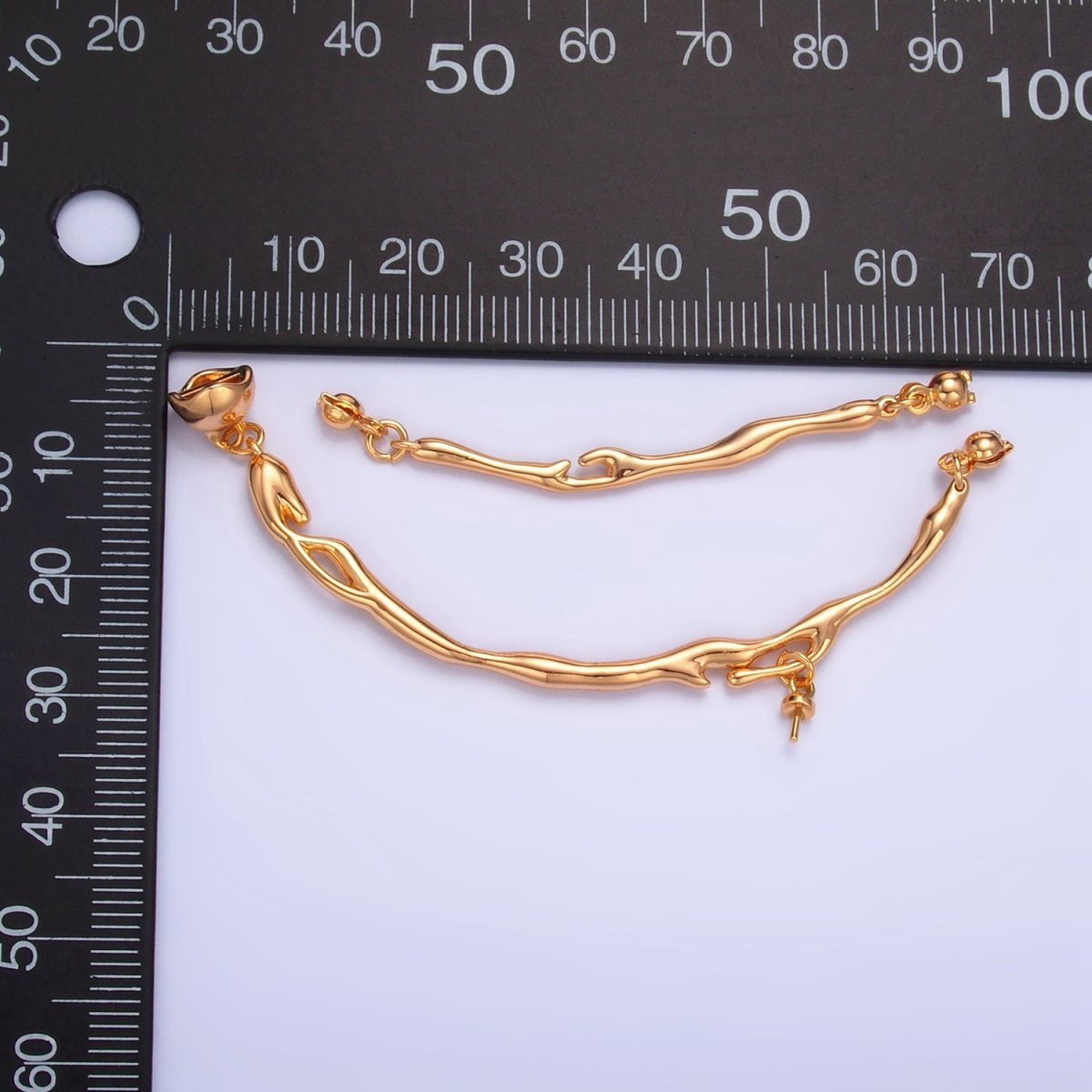 24K Gold Filled Curved Molten Drip Needle Drop Connector Findings Set in Gold & Silver | Z776