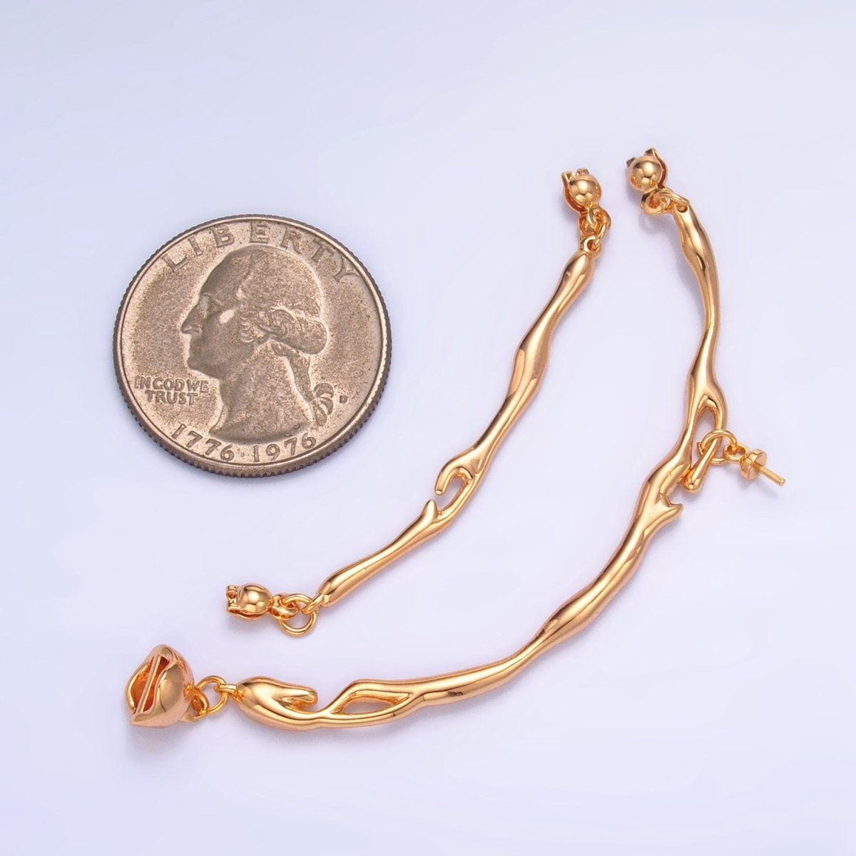 24K Gold Filled Curved Molten Drip Needle Drop Connector Findings Set in Gold & Silver | Z776
