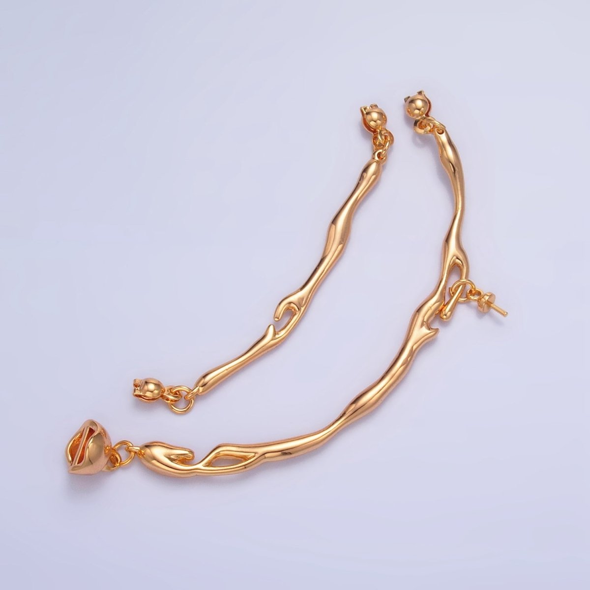 24K Gold Filled Curved Molten Drip Needle Drop Connector Findings Set in Gold & Silver | Z776