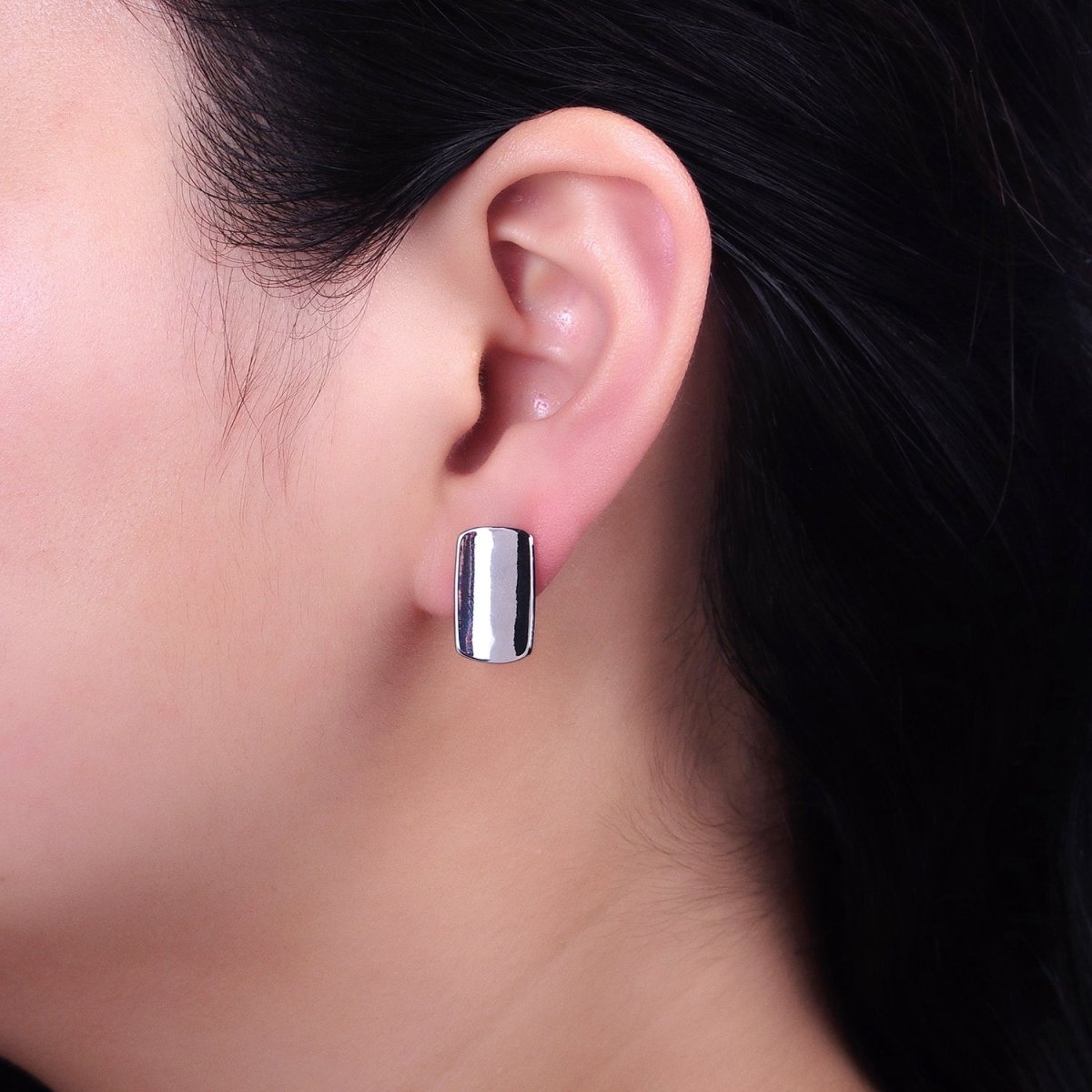 24K Gold Filled Curved Oblong Rectangular Open Loop English Lock Earrings Supply in Silver & Gold | Z-198 Z-333