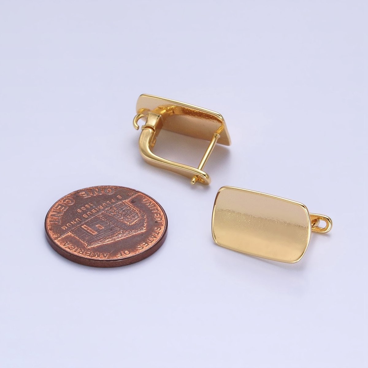 24K Gold Filled Curved Oblong Rectangular Open Loop English Lock Earrings Supply in Silver & Gold | Z-198 Z-333