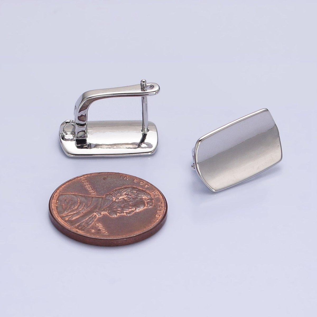 24K Gold Filled Curved Oblong Rectangular Open Loop English Lock Earrings Supply in Silver & Gold | Z-198 Z-333