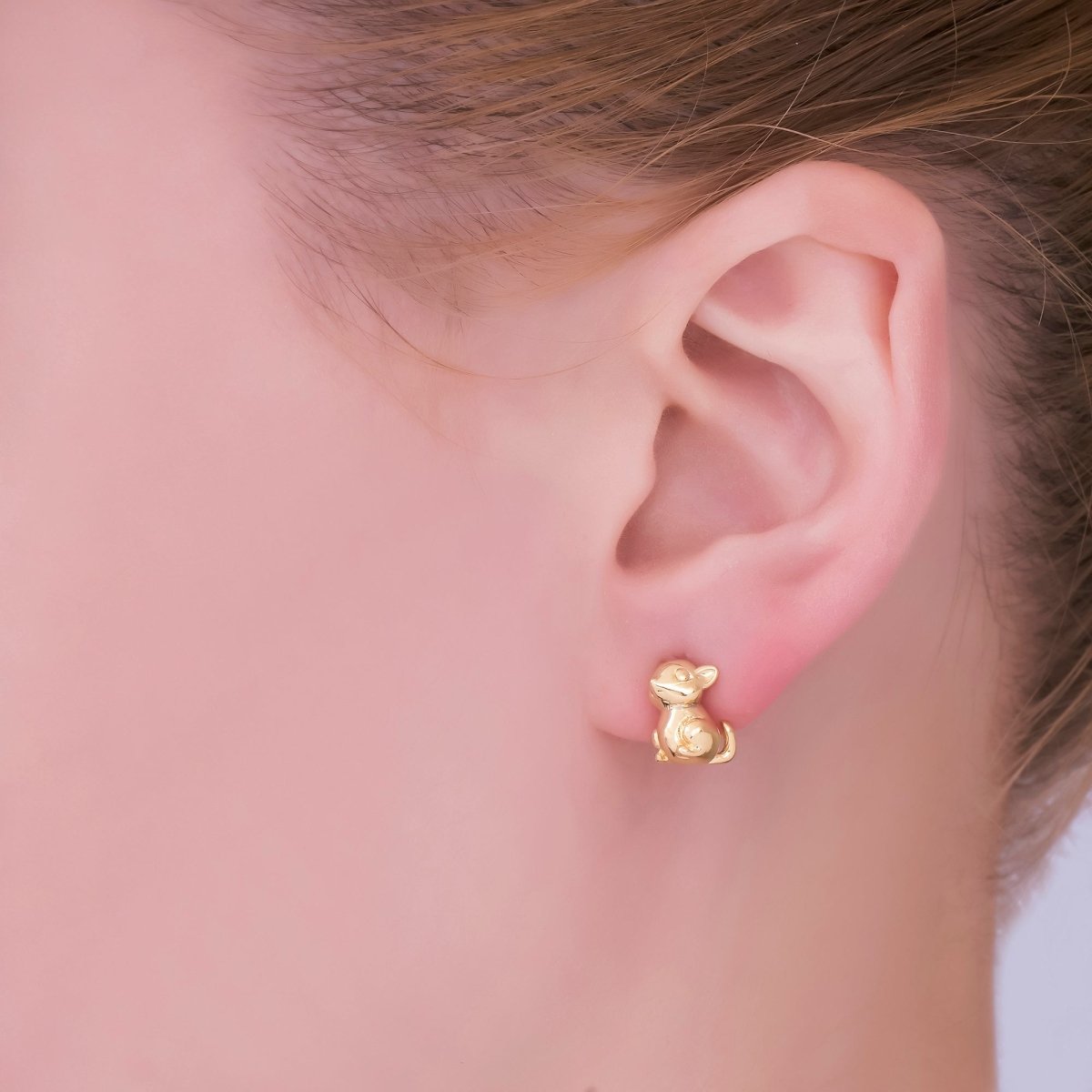 24K Gold Filled Cute Animal Multidimensional 3D Stud Earrings | V535 - DLUXCA