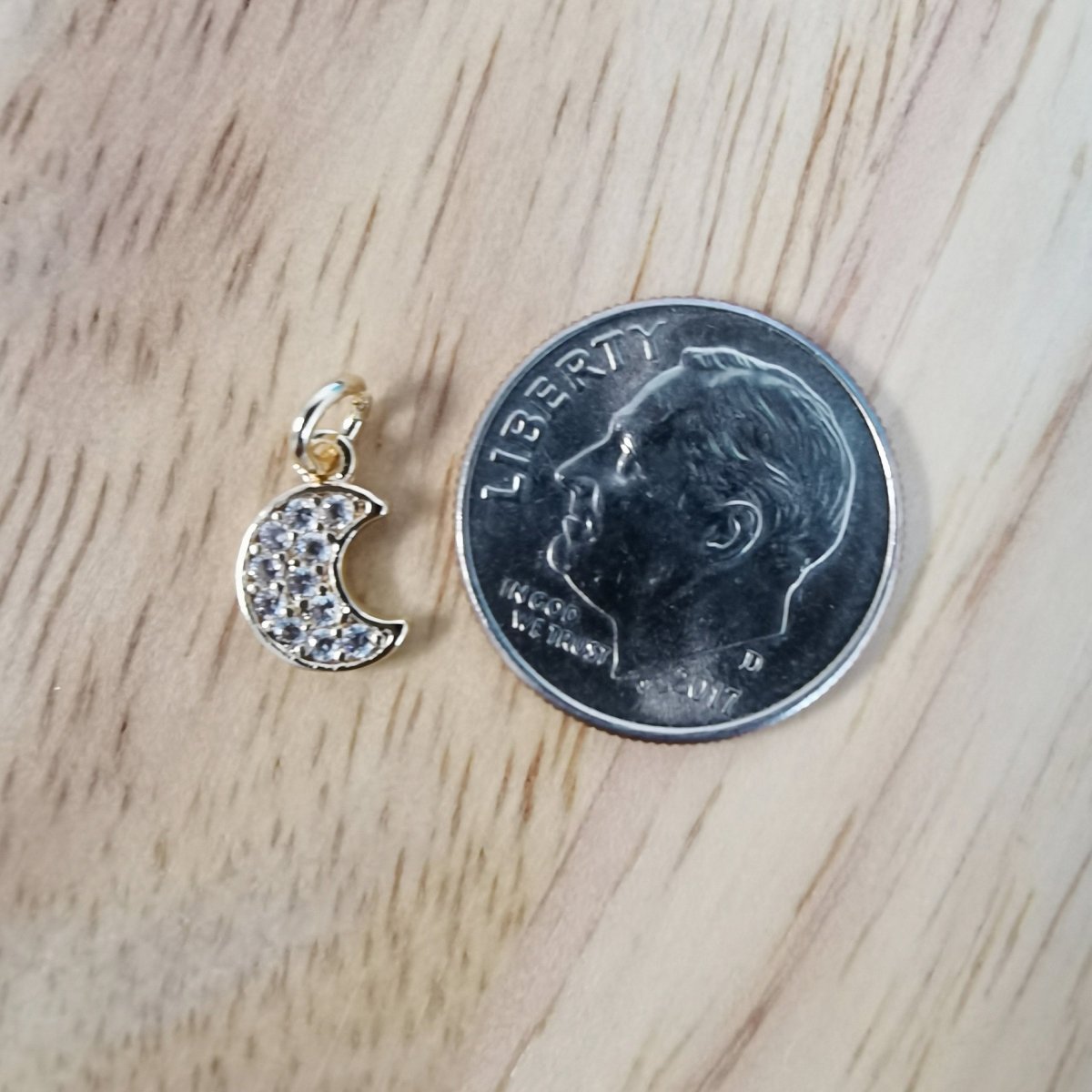 24K Gold Filled Cute Dainty Moon Micro Pave CZ Charms, Tiny Crescent Moon Cubic Zirconia Charm Bracelet Earring Necklace for Jewelry Making D-507 - DLUXCA