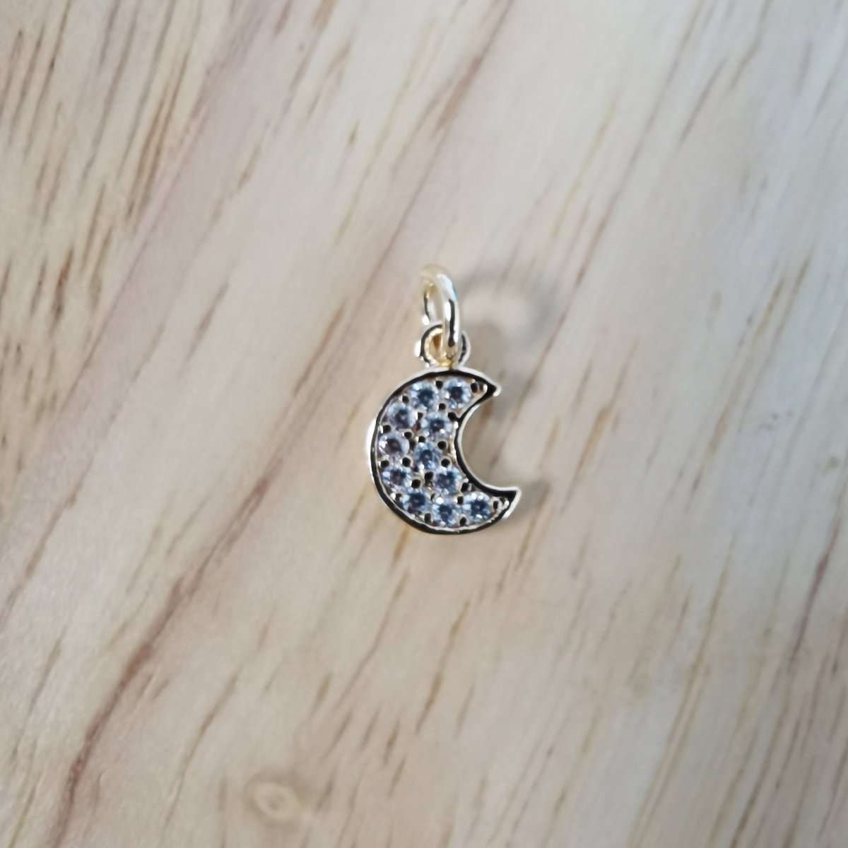 24K Gold Filled Cute Dainty Moon Micro Pave CZ Charms, Tiny Crescent Moon Cubic Zirconia Charm Bracelet Earring Necklace for Jewelry Making D-507 - DLUXCA