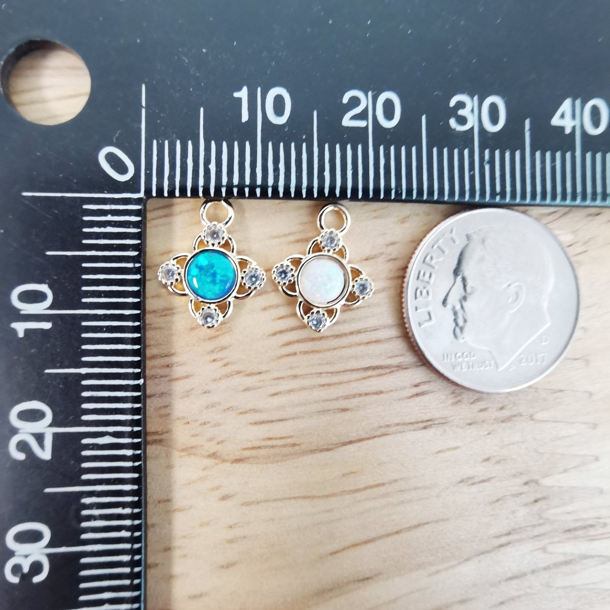 24K Gold Filled Cute Opal Flower Micro Pave CZ Charms, Dainty Blue Floral Cubic Zirconia Charm Bracelet Earring Necklace for Jewelry Making E-546 E-547