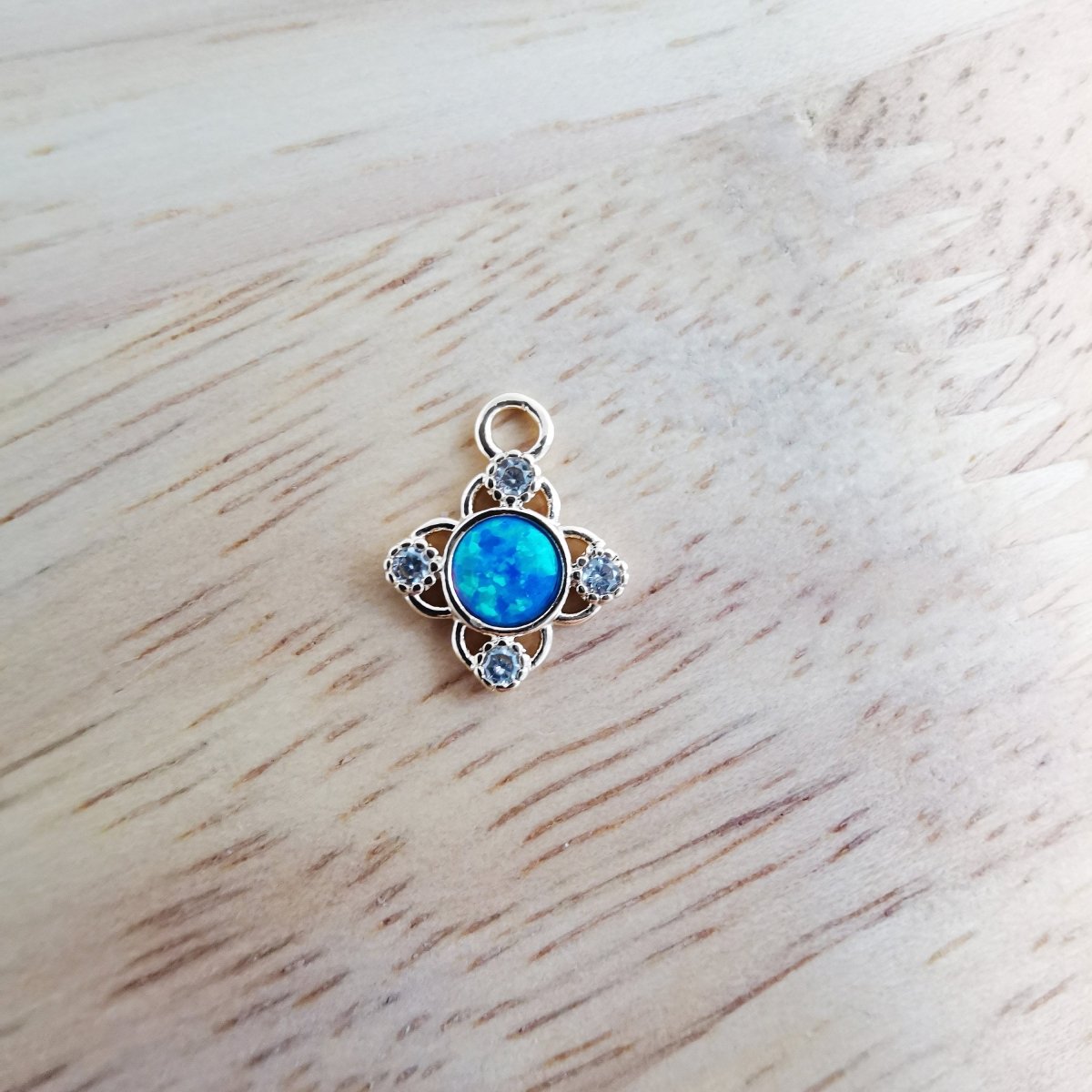24K Gold Filled Cute Opal Flower Micro Pave CZ Charms, Dainty Blue Floral Cubic Zirconia Charm Bracelet Earring Necklace for Jewelry Making E-546 E-547