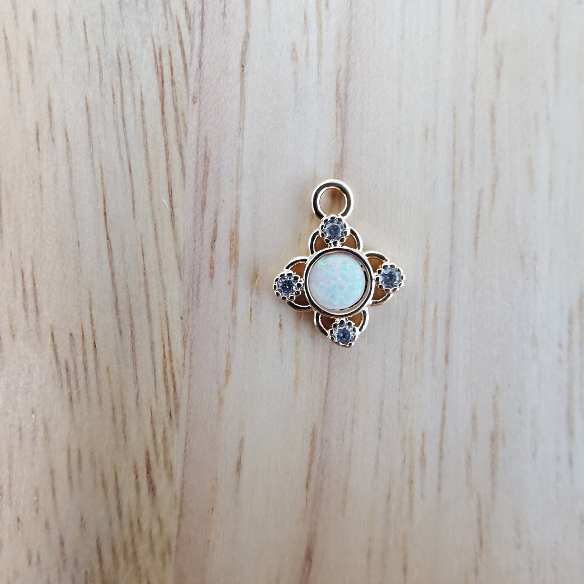 24K Gold Filled Cute Opal Flower Micro Pave CZ Charms, Dainty Blue Floral Cubic Zirconia Charm Bracelet Earring Necklace for Jewelry Making E-546 E-547