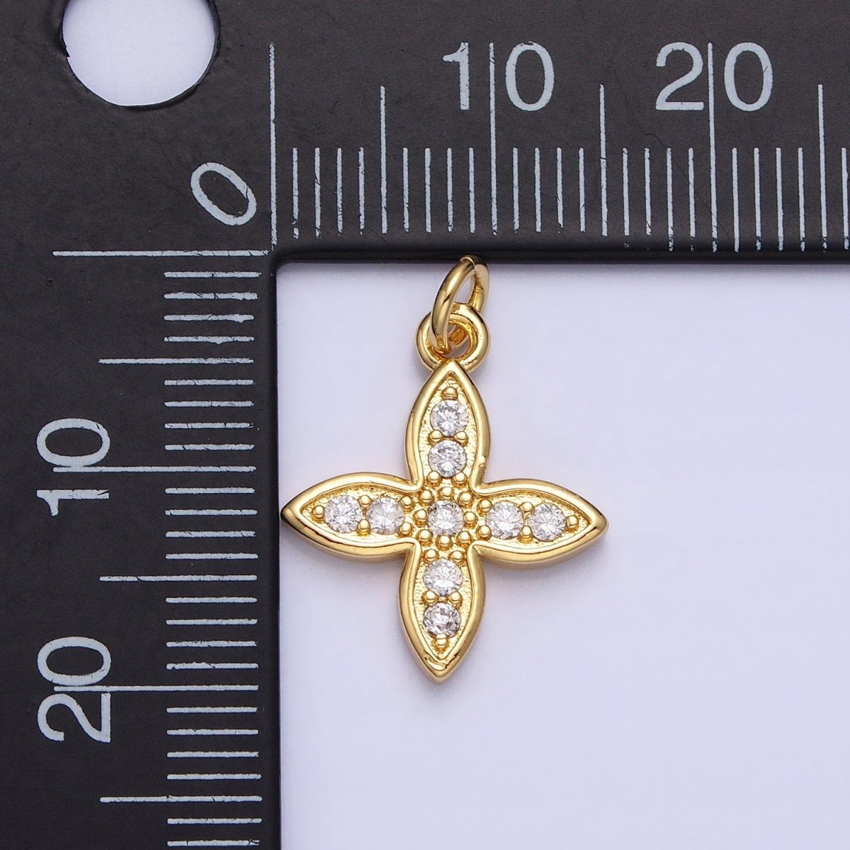 24K Gold Filled CZ 20mm Four-Leaf Petal Flower Micro Paved Mini Add-On Charm | AC588 - DLUXCA