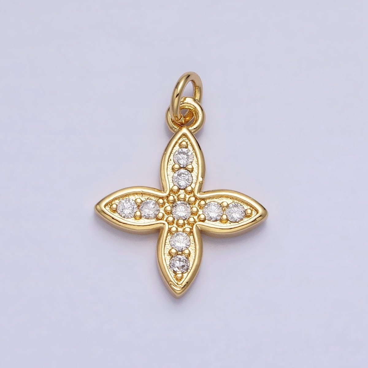 24K Gold Filled CZ 20mm Four-Leaf Petal Flower Micro Paved Mini Add-On Charm | AC588 - DLUXCA