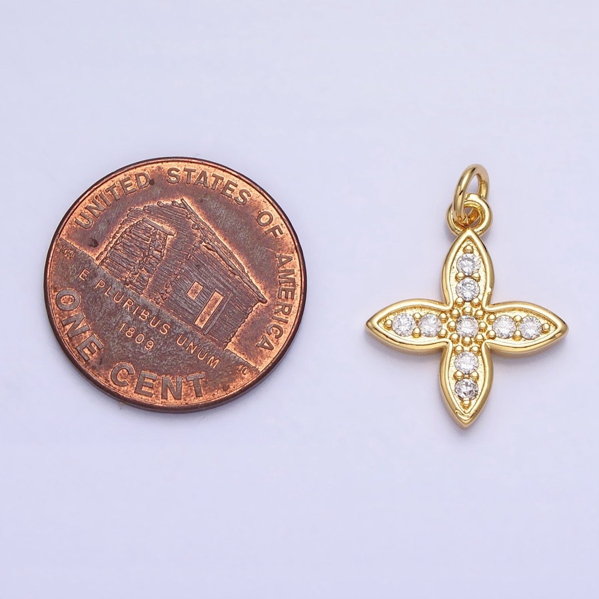 24K Gold Filled CZ 20mm Four-Leaf Petal Flower Micro Paved Mini Add-On Charm | AC588 - DLUXCA