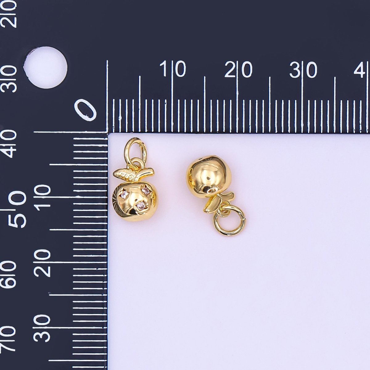 24K Gold Filled CZ Apple Fruit Multidimensional 3D Charm | N096 - DLUXCA