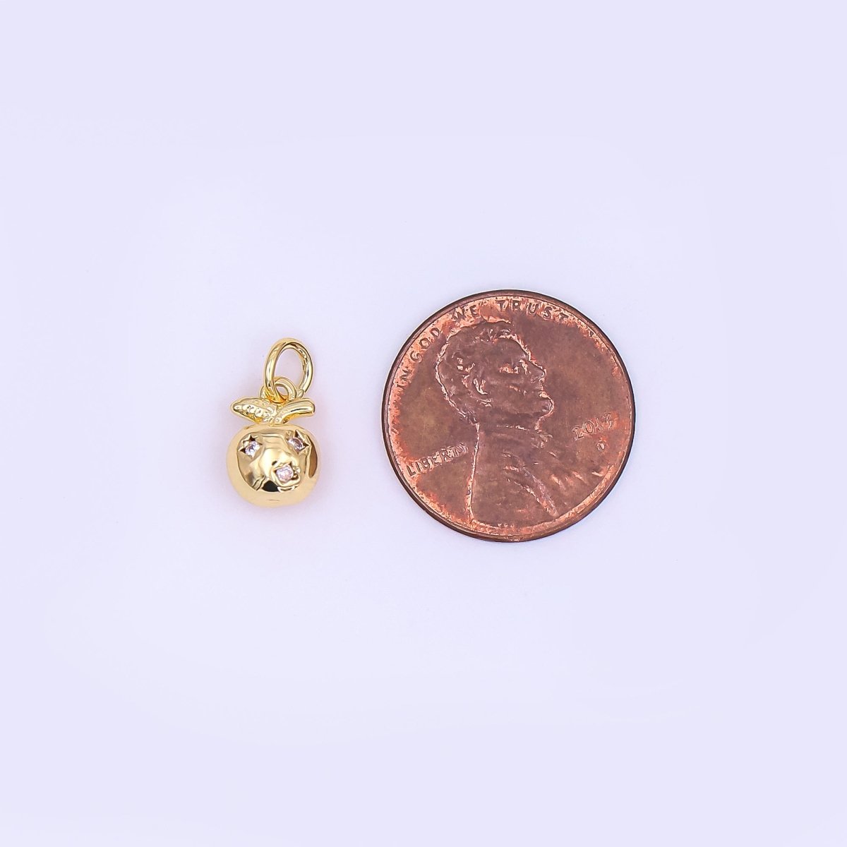 24K Gold Filled CZ Apple Fruit Multidimensional 3D Charm | N096 - DLUXCA