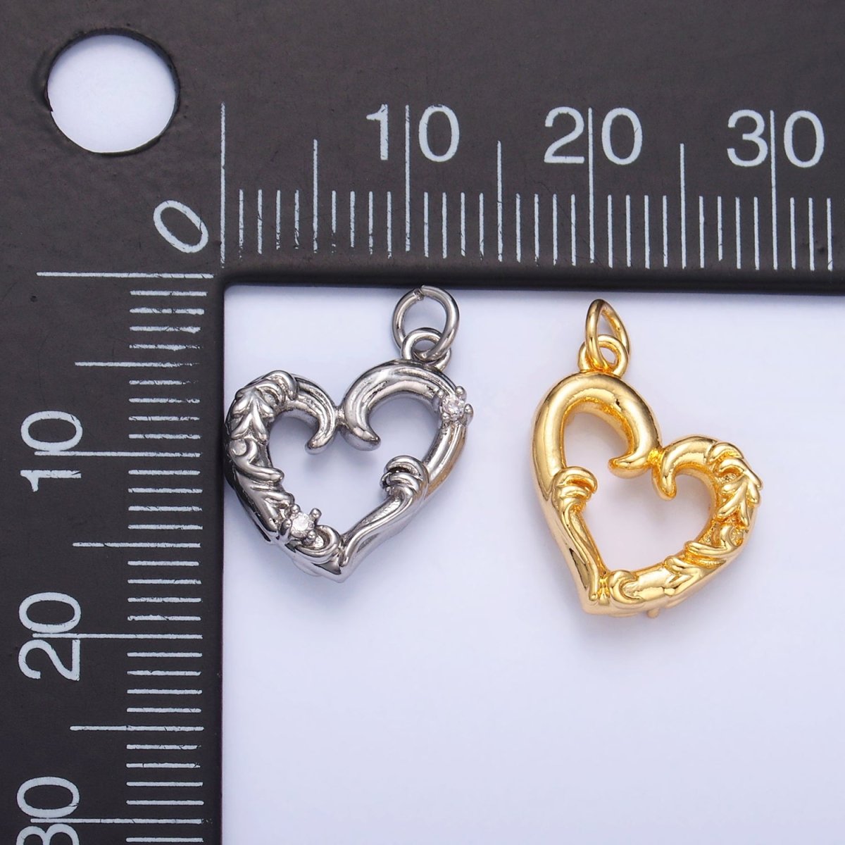 24K Gold Filled CZ Artisan Heart Charm in Gold & Silver | W372