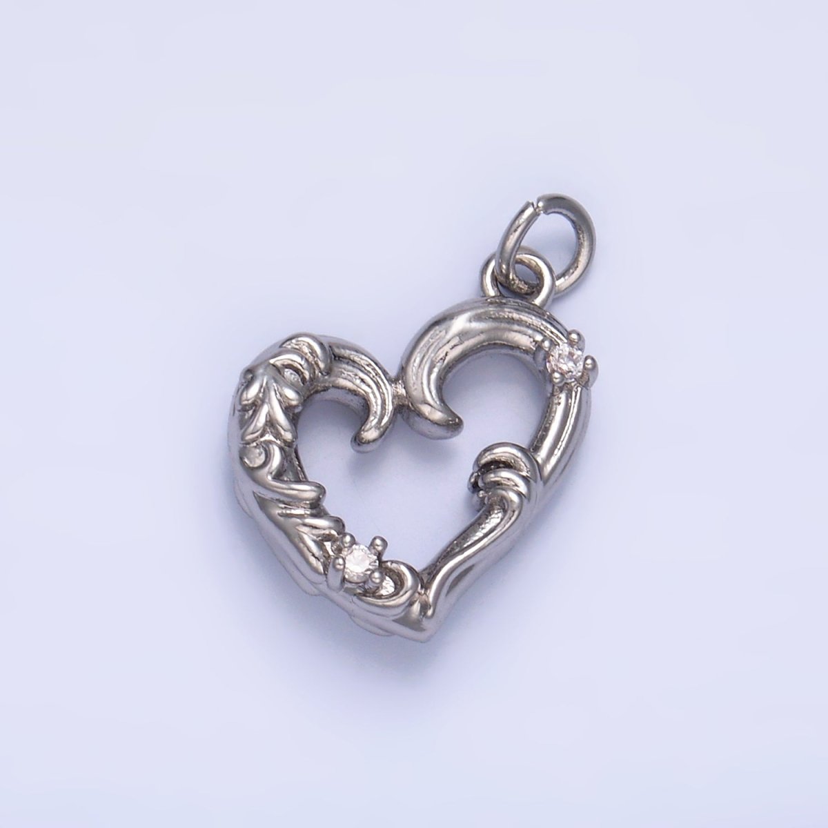 24K Gold Filled CZ Artisan Heart Charm in Gold & Silver | W372