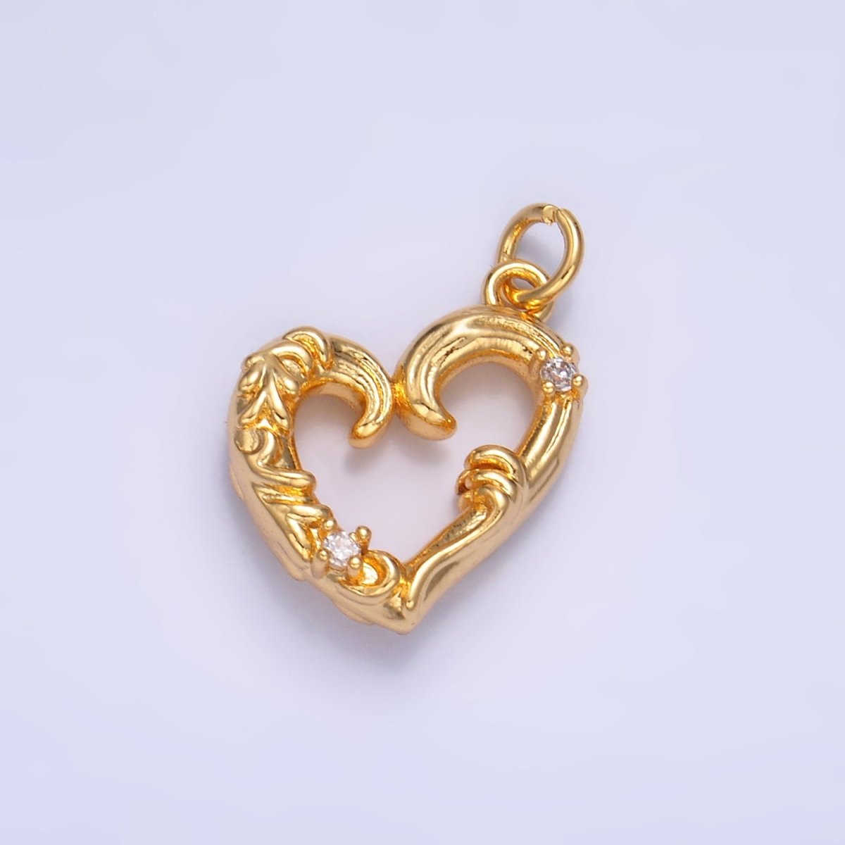 24K Gold Filled CZ Artisan Heart Charm in Gold & Silver | W372