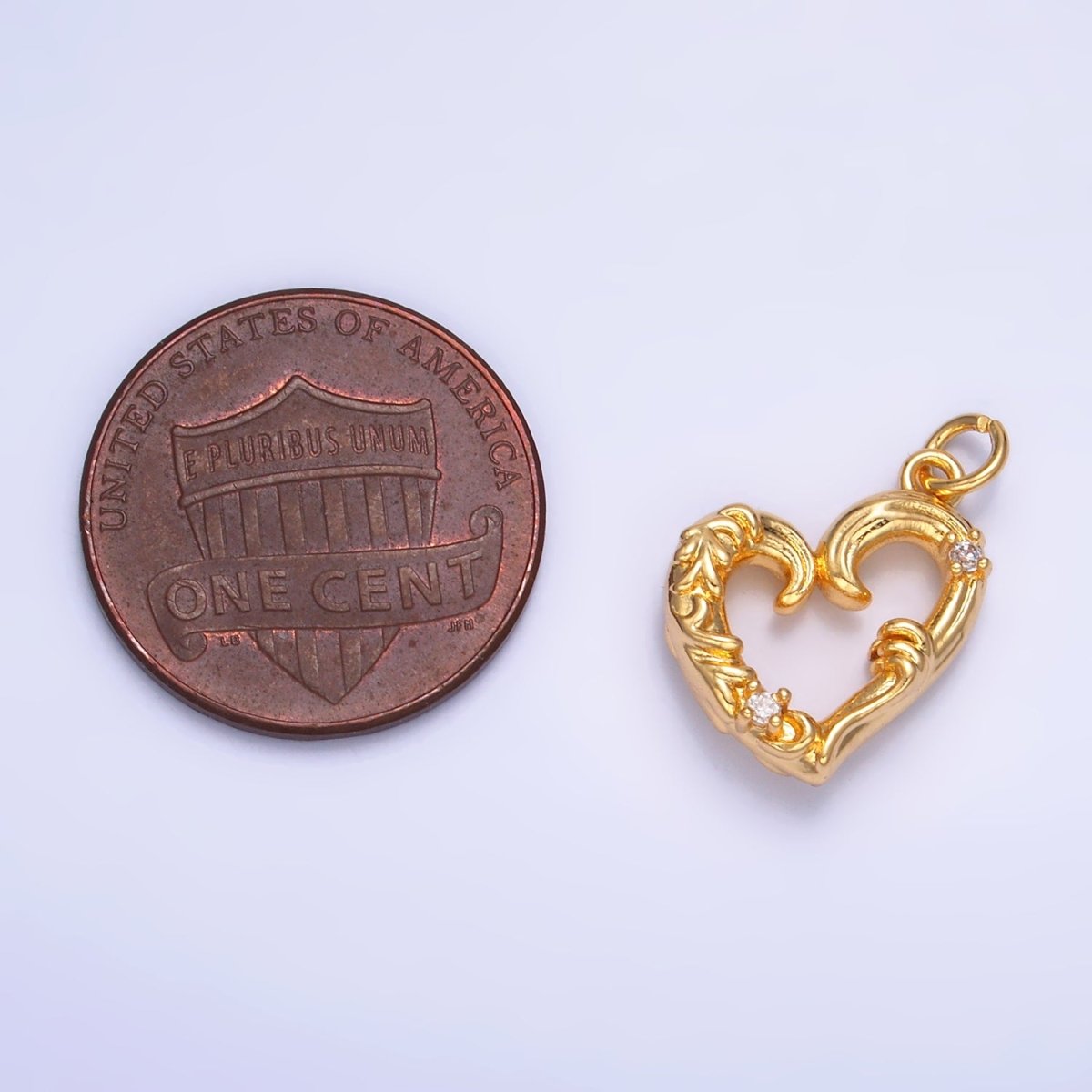 24K Gold Filled CZ Artisan Heart Charm in Gold & Silver | W372