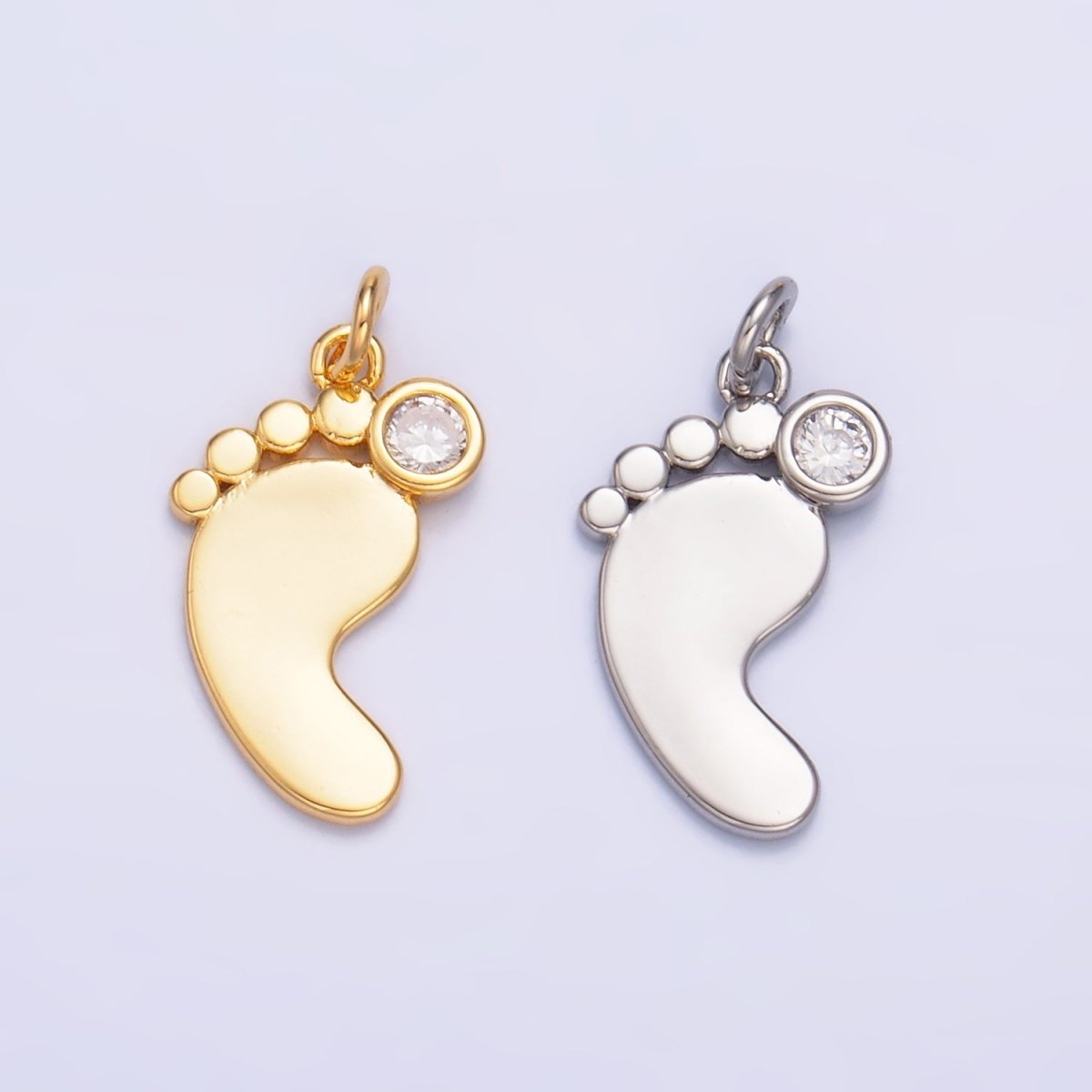 24K Gold Filled CZ Baby Feet Charm in Gold & Silver | W791