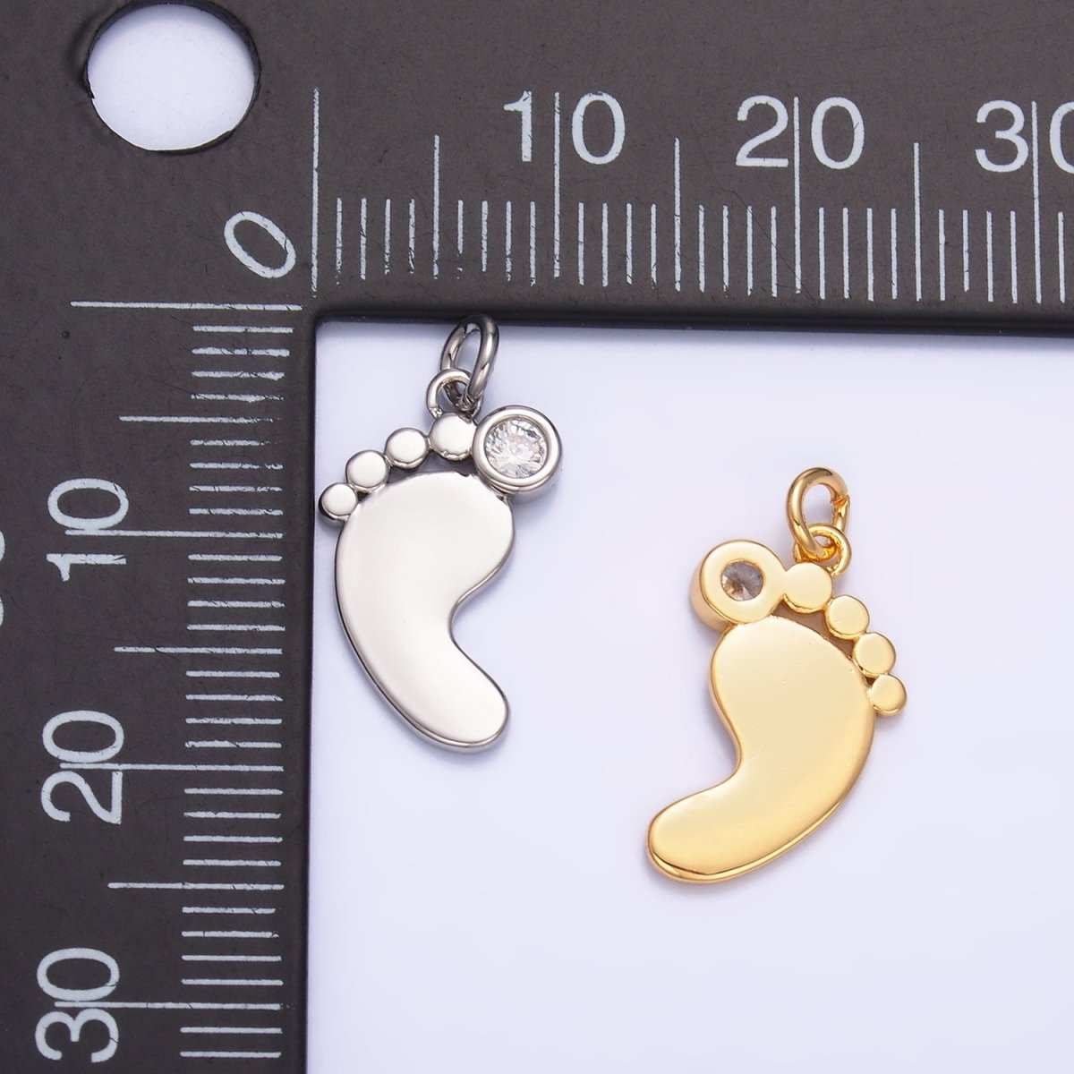 24K Gold Filled CZ Baby Feet Charm in Gold & Silver | W791