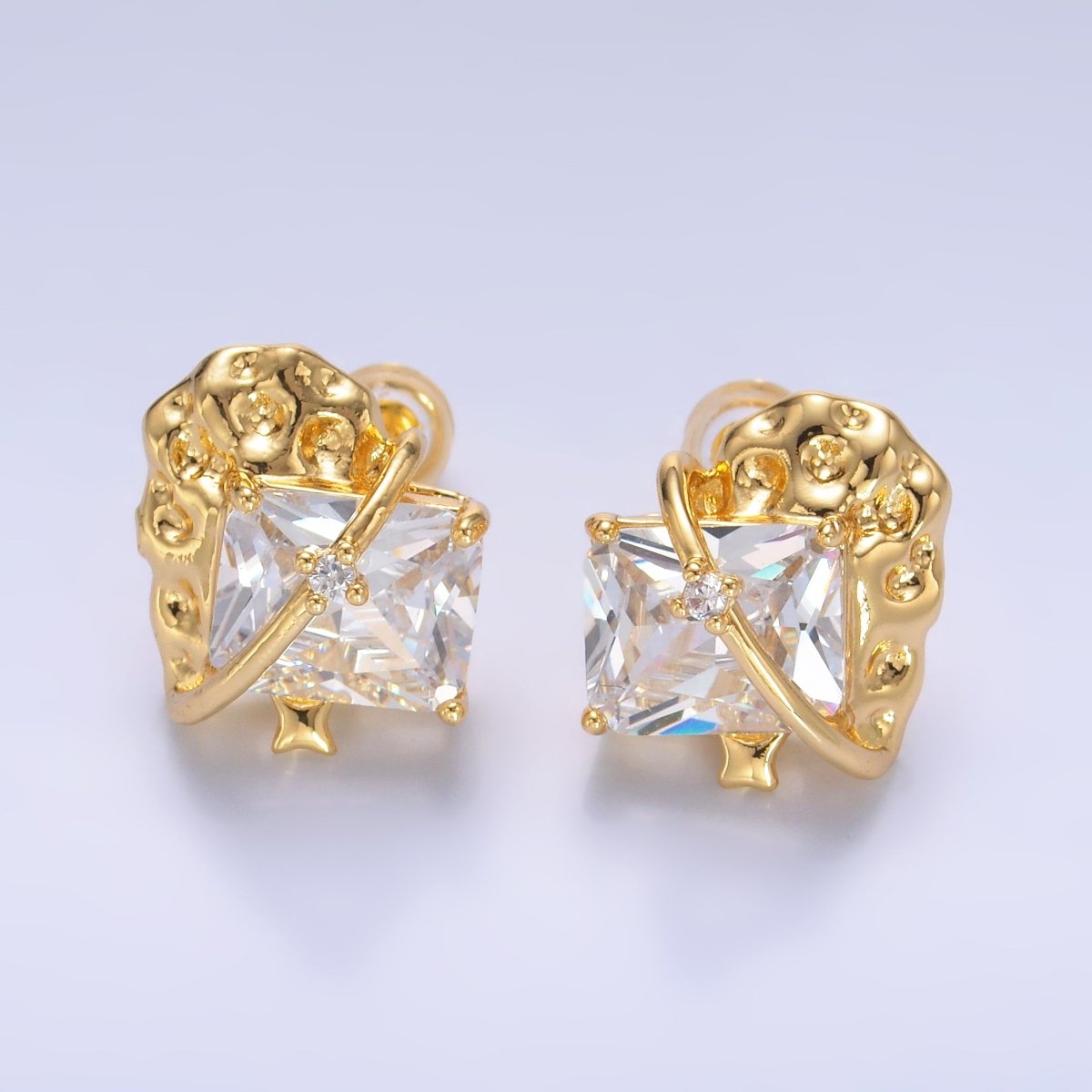 24K Gold Filled CZ Baguette Star Galaxy Celestial Stud Earrings | AB733 - DLUXCA