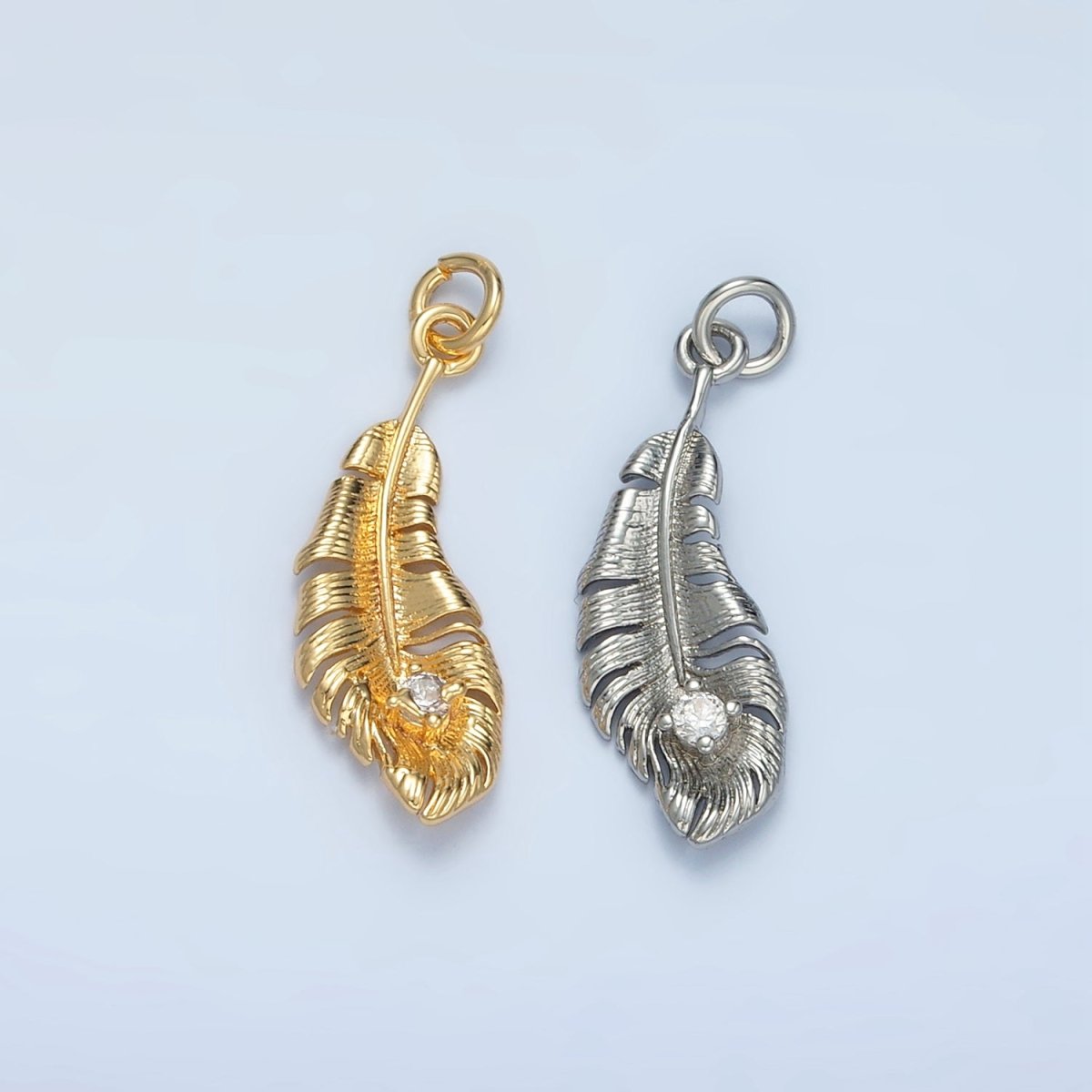 24K Gold Filled CZ Banana Leaf Nature Charm in Gold & Silver | E383