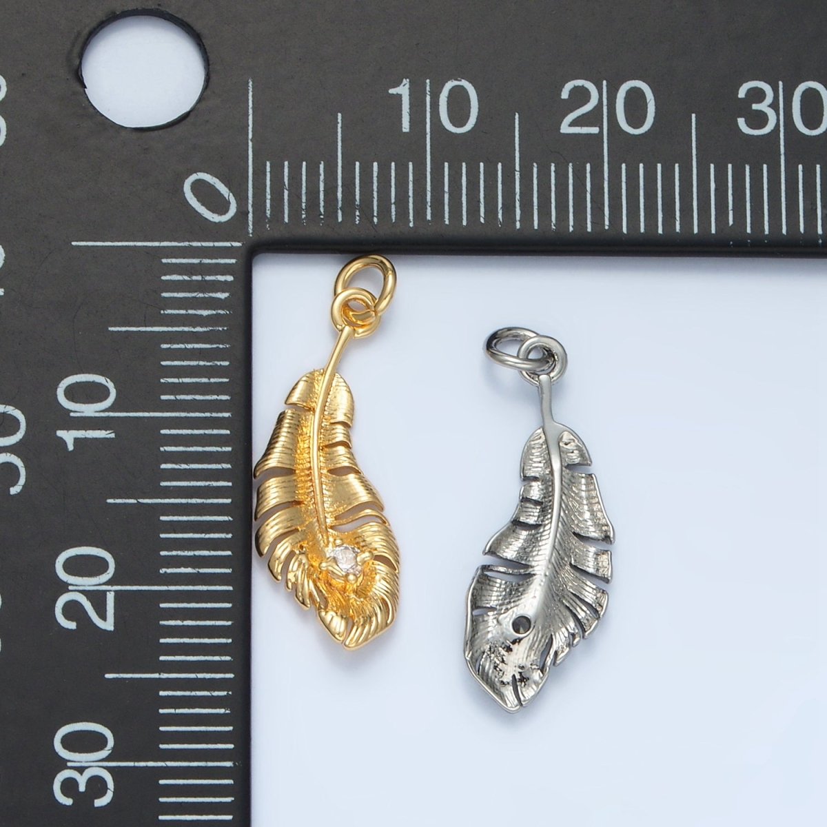 24K Gold Filled CZ Banana Leaf Nature Charm in Gold & Silver | E383