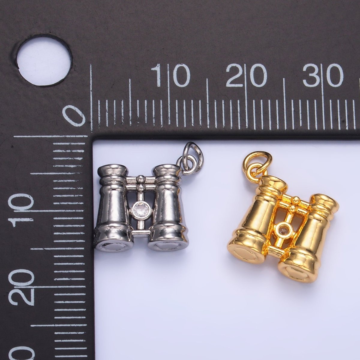 24K Gold Filled CZ Binoculars 3D Multidimensional Charm in Gold & Silver | W368
