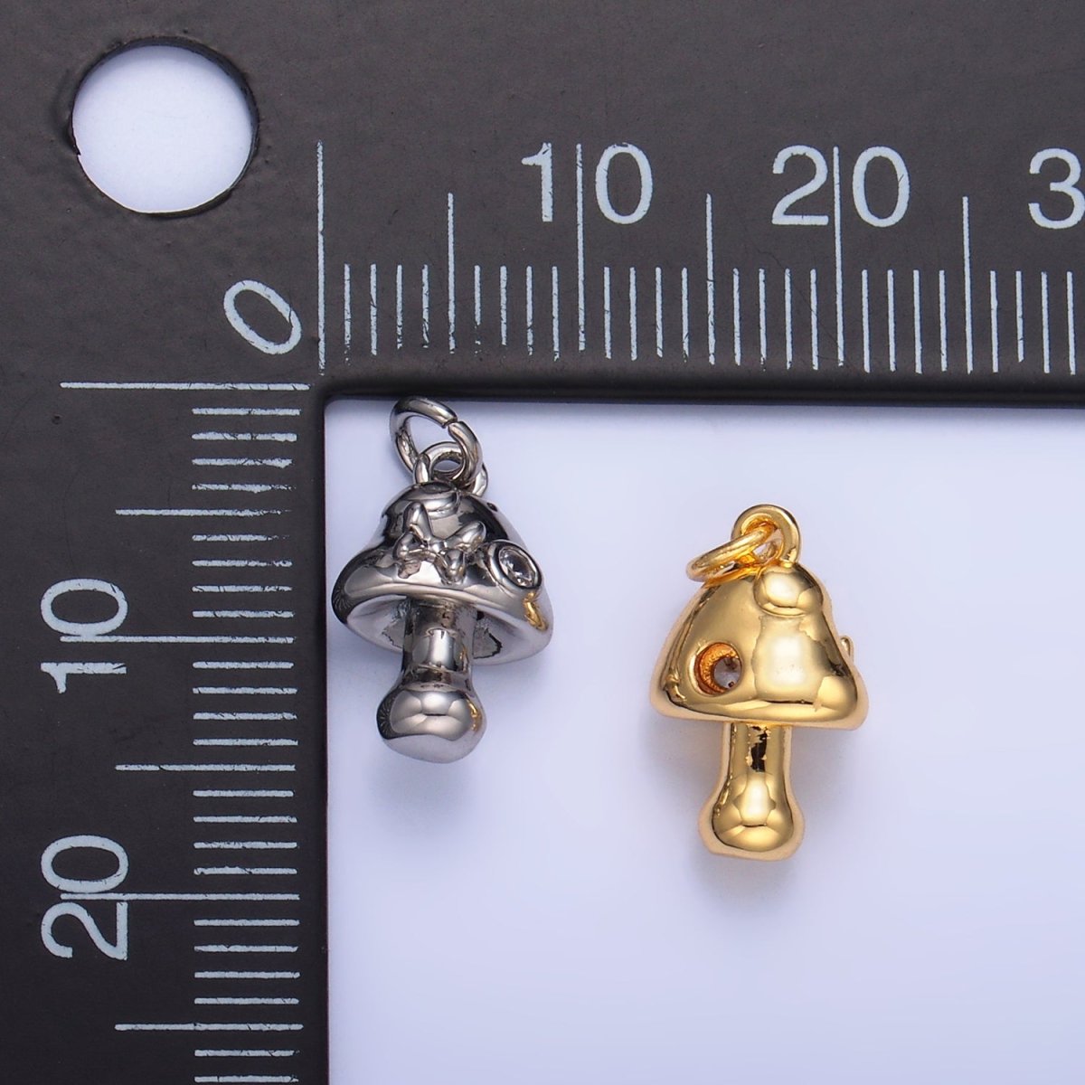 24K Gold Filled CZ Butterfly Mushroom Charm in Gold & Silver | W354