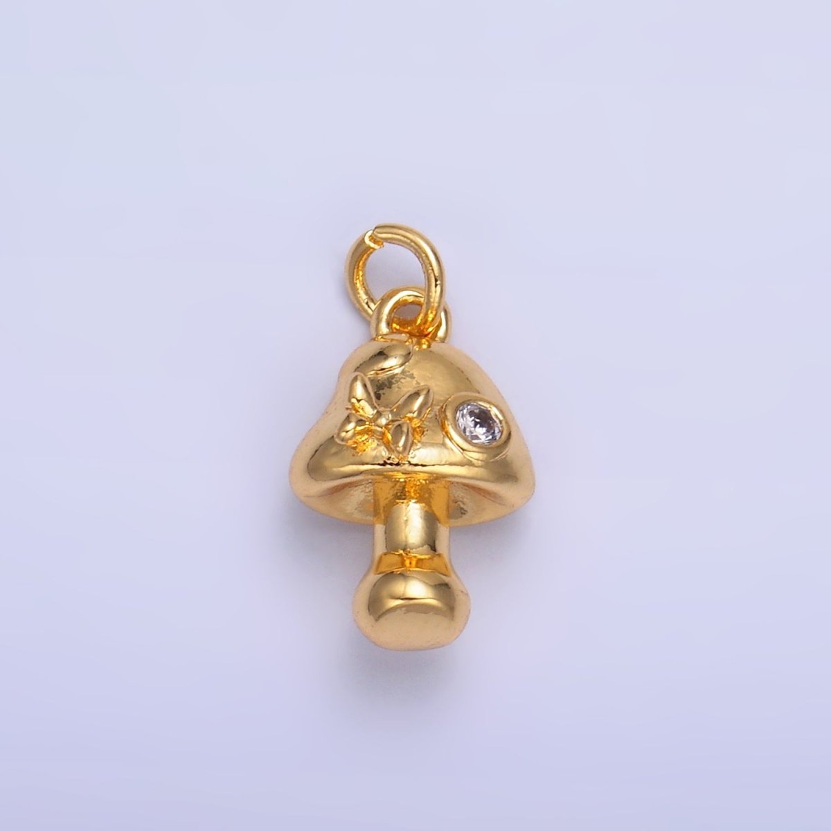 24K Gold Filled CZ Butterfly Mushroom Charm in Gold & Silver | W354