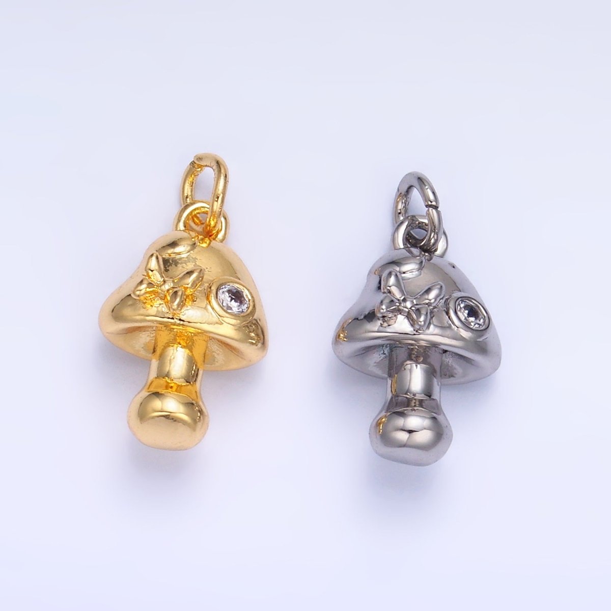 24K Gold Filled CZ Butterfly Mushroom Charm in Gold & Silver | W354