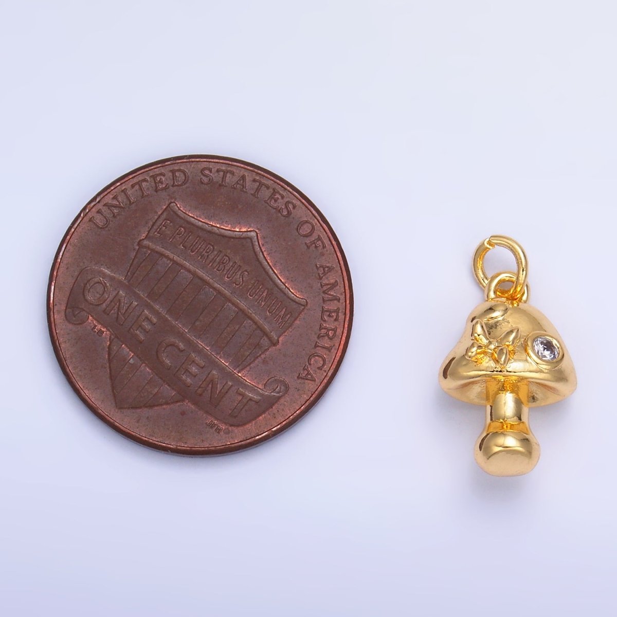 24K Gold Filled CZ Butterfly Mushroom Charm in Gold & Silver | W354