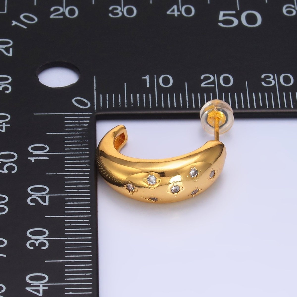 24K Gold Filled CZ Celestial Star Dome C - Shaped Hoop Earrings | AB1088 - DLUXCA