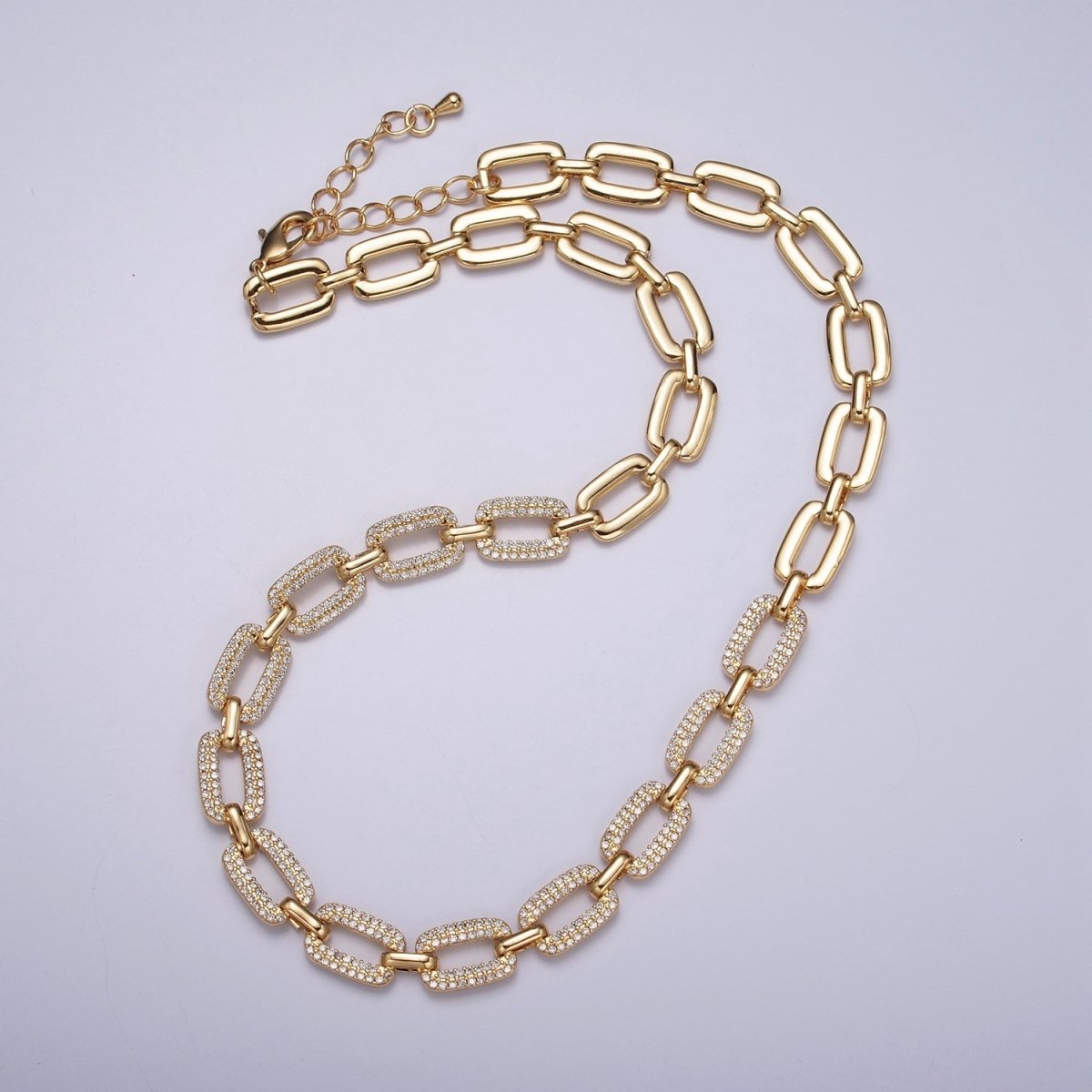 24k Gold Filled CZ Chain Micro Pave Oval Paperclip Chain Necklace Ready to Wear | WA-1006 WA-1007 Clearance Pricing