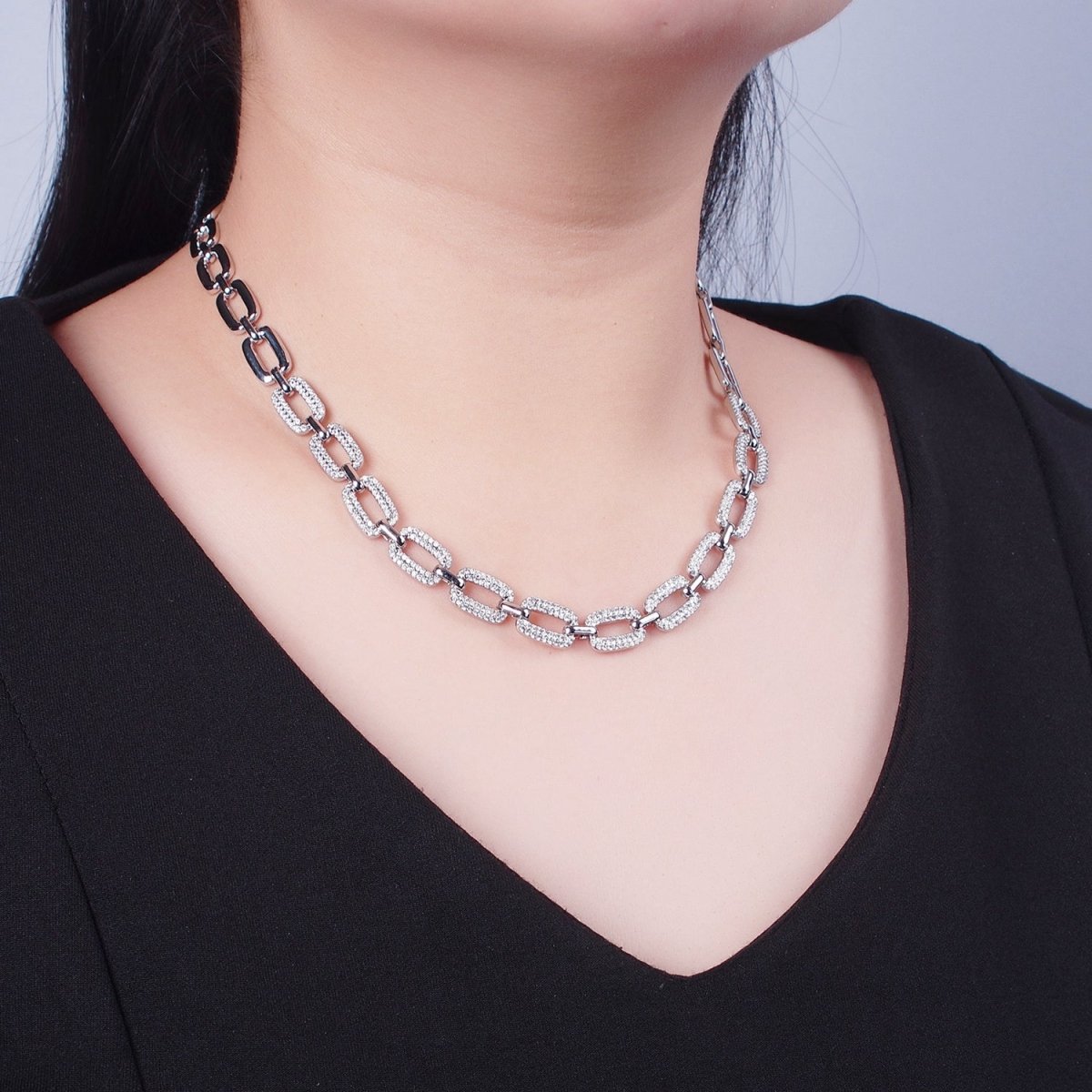 24k Gold Filled CZ Chain Micro Pave Oval Paperclip Chain Necklace Ready to Wear | WA-1006 WA-1007 Clearance Pricing