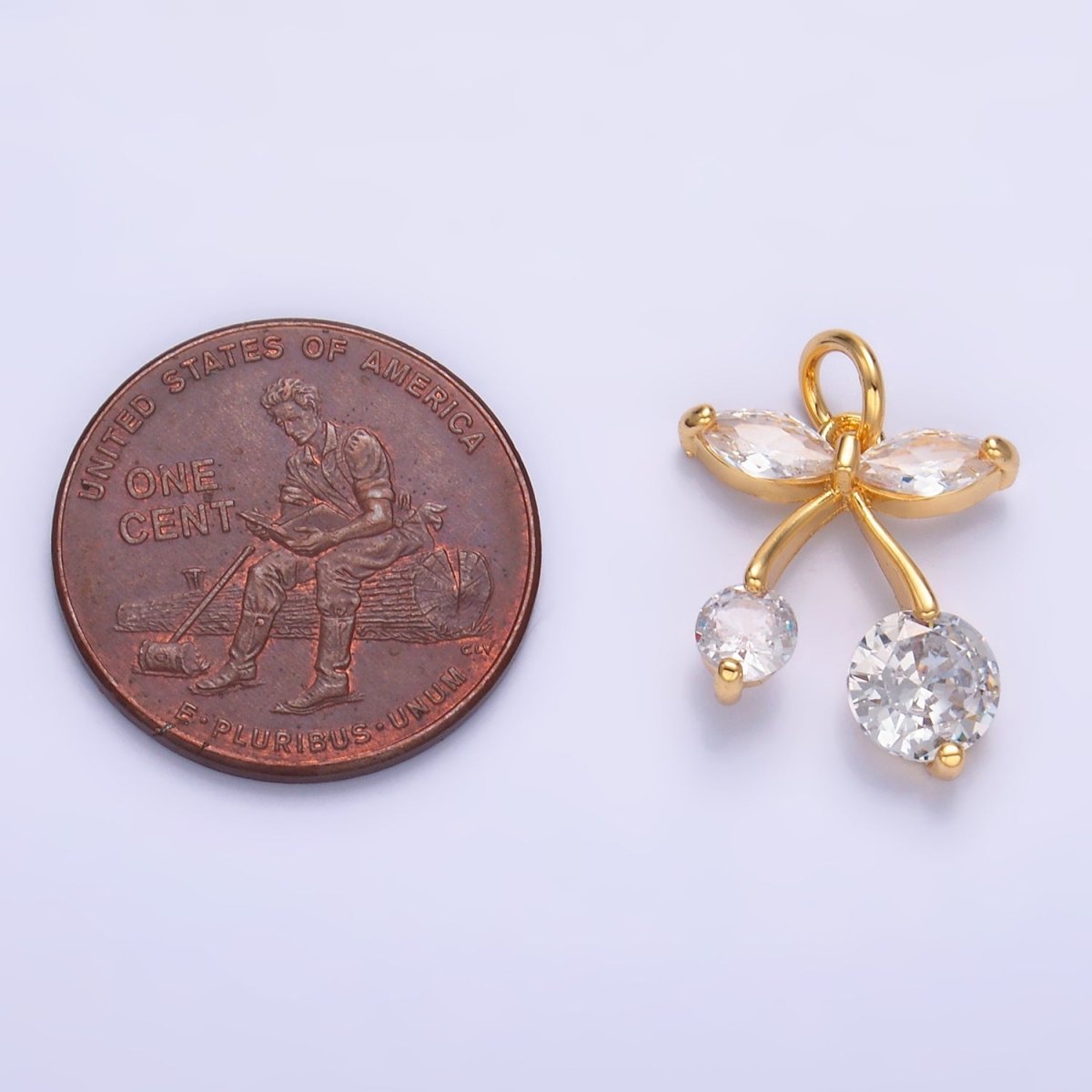 24K Gold Filled CZ Cherry Fruit Mini Charm in Gold & Silver | W806