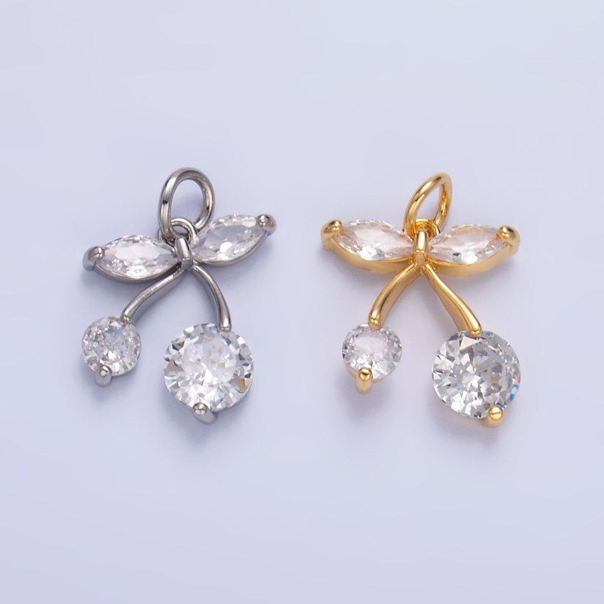 24K Gold Filled CZ Cherry Fruit Mini Charm in Gold & Silver | W806