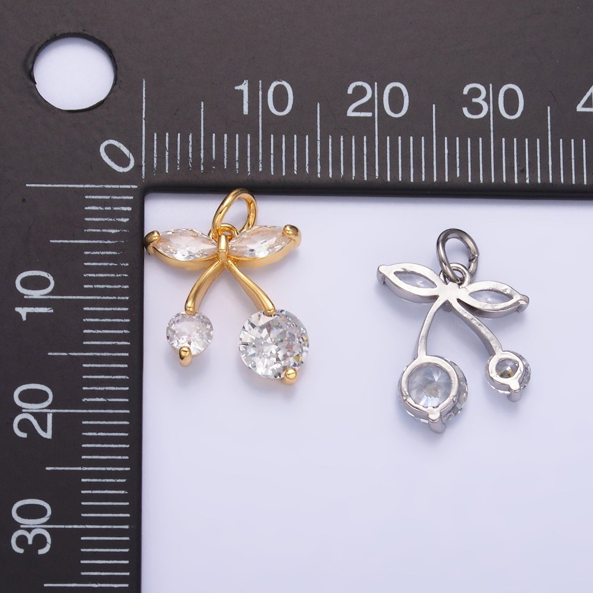24K Gold Filled CZ Cherry Fruit Mini Charm in Gold & Silver | W806