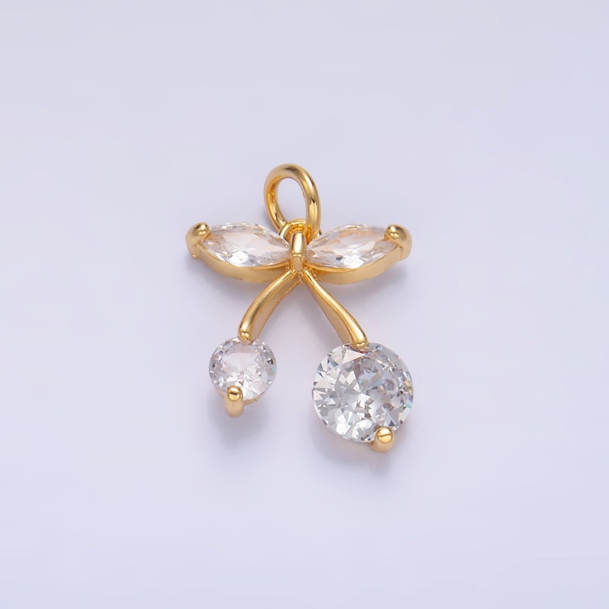 24K Gold Filled CZ Cherry Fruit Mini Charm in Gold & Silver | W806