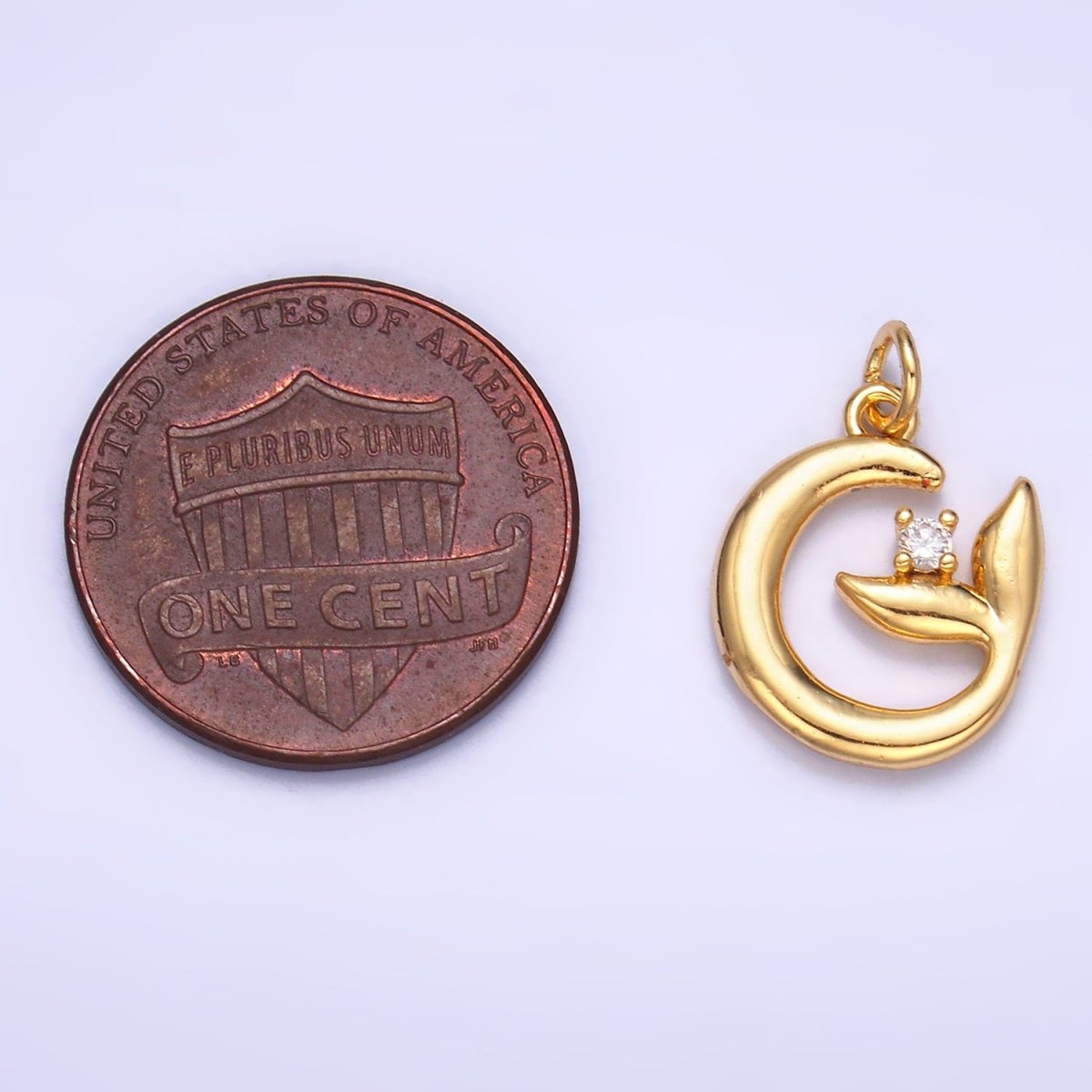 24K Gold Filled CZ Circular Fish Tail Charm in Gold & Silver | W356